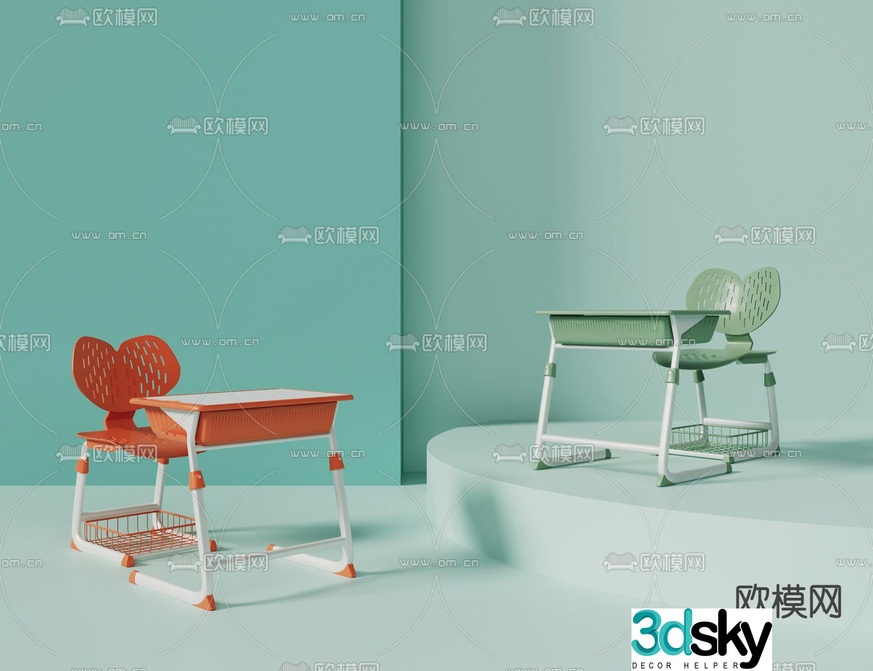 Children’s tables and chairs writing desk study table desk 3D model