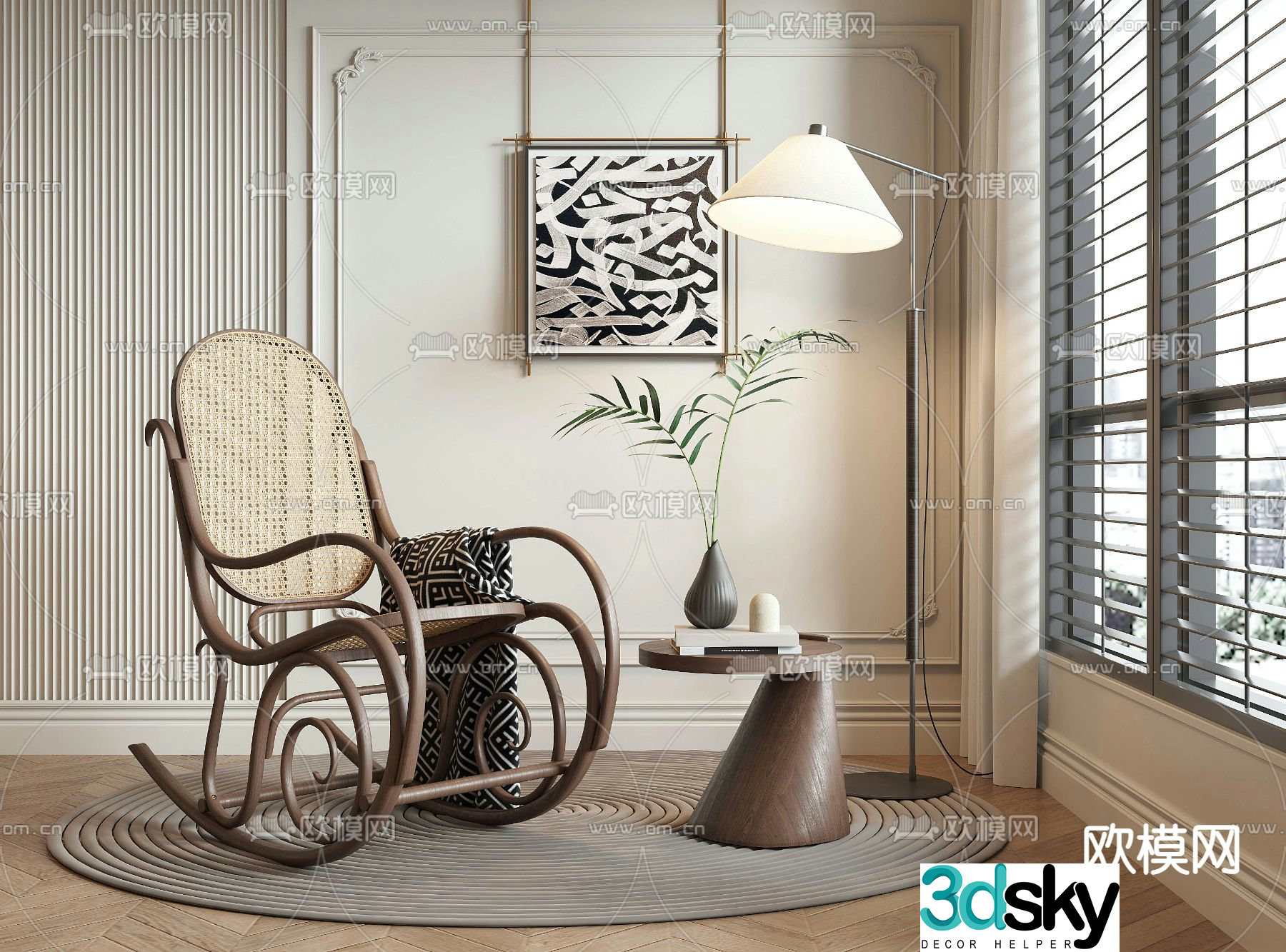 Medieval style rattan chair rocking chair 3d model