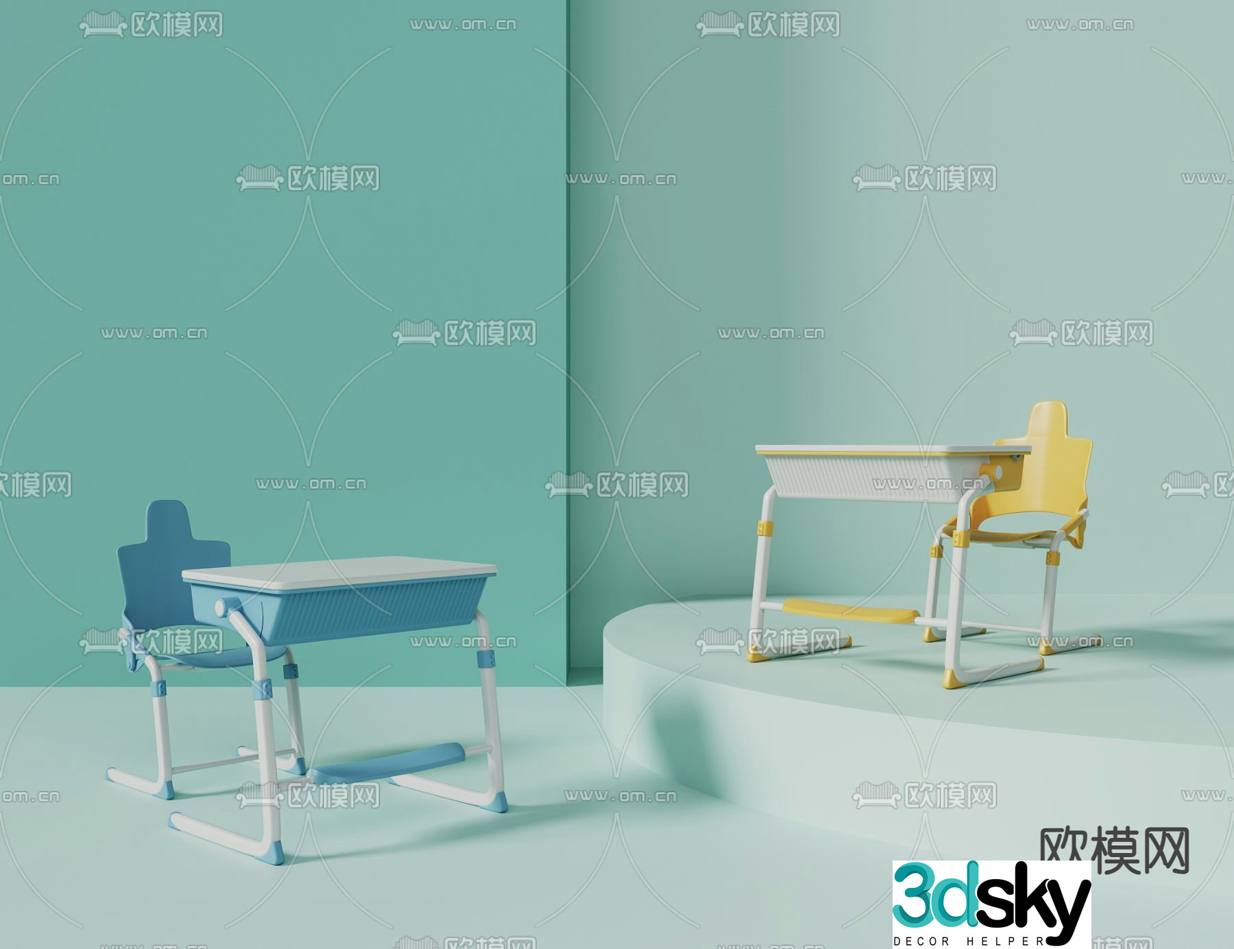 Children’s tables and chairs writing desk study table desk 3D model