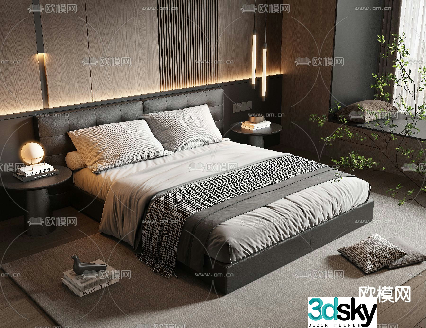 Leather double bed 3d model