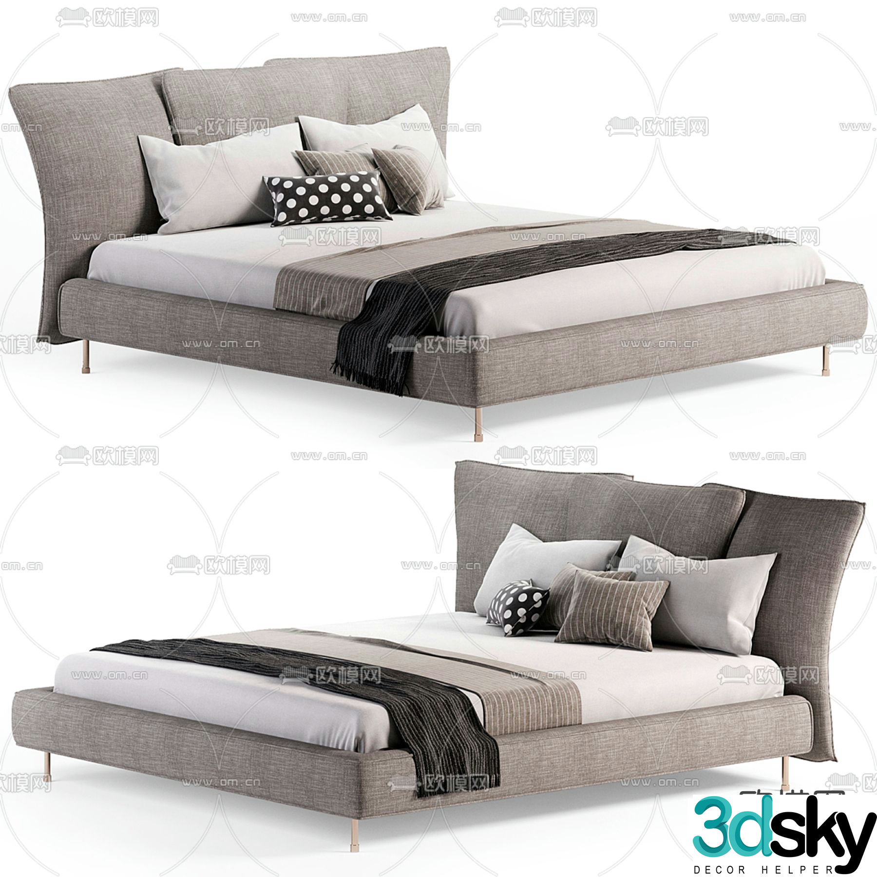 Madame fabric double bed 3d model