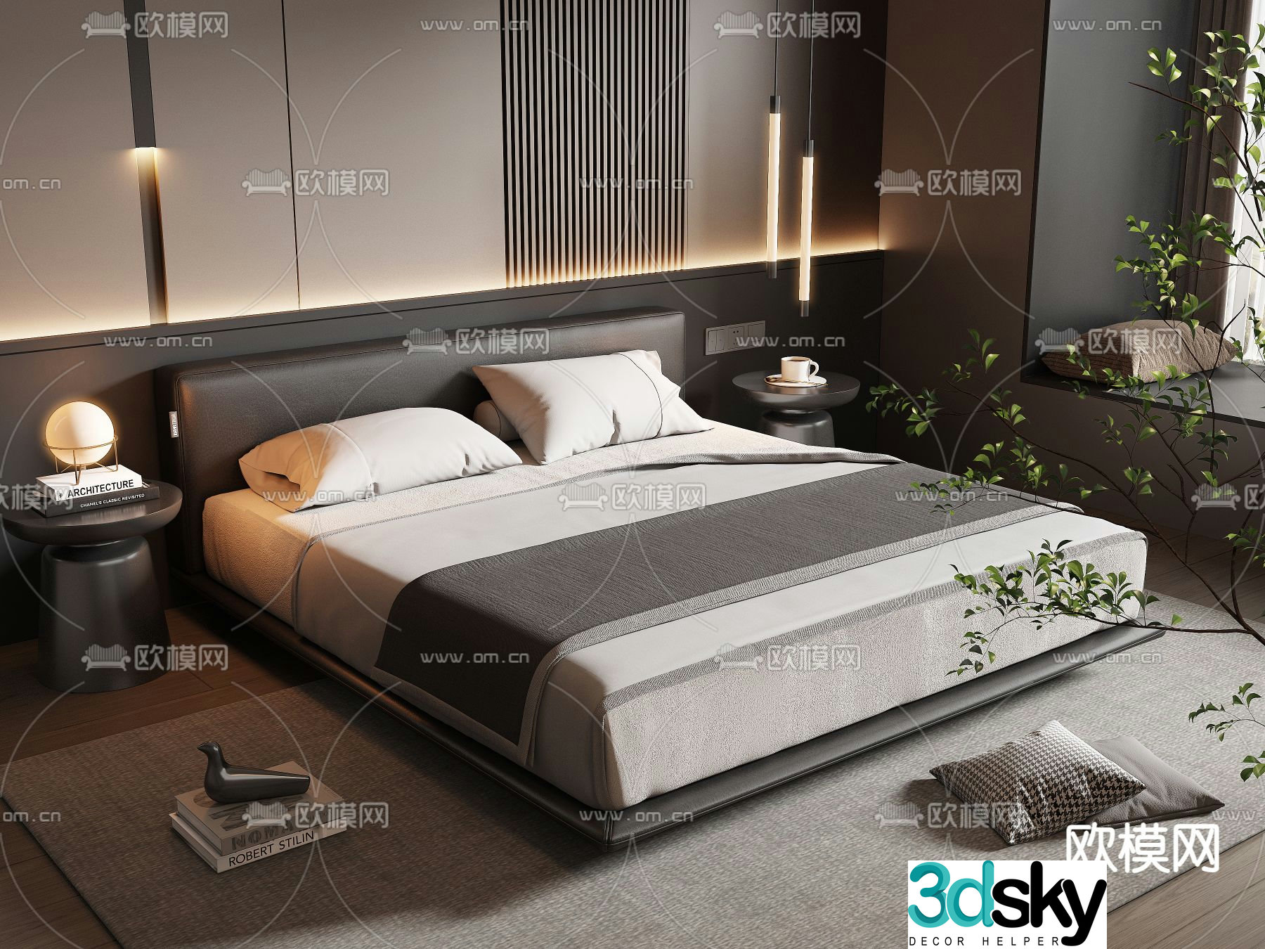 Leather double bed 3d model