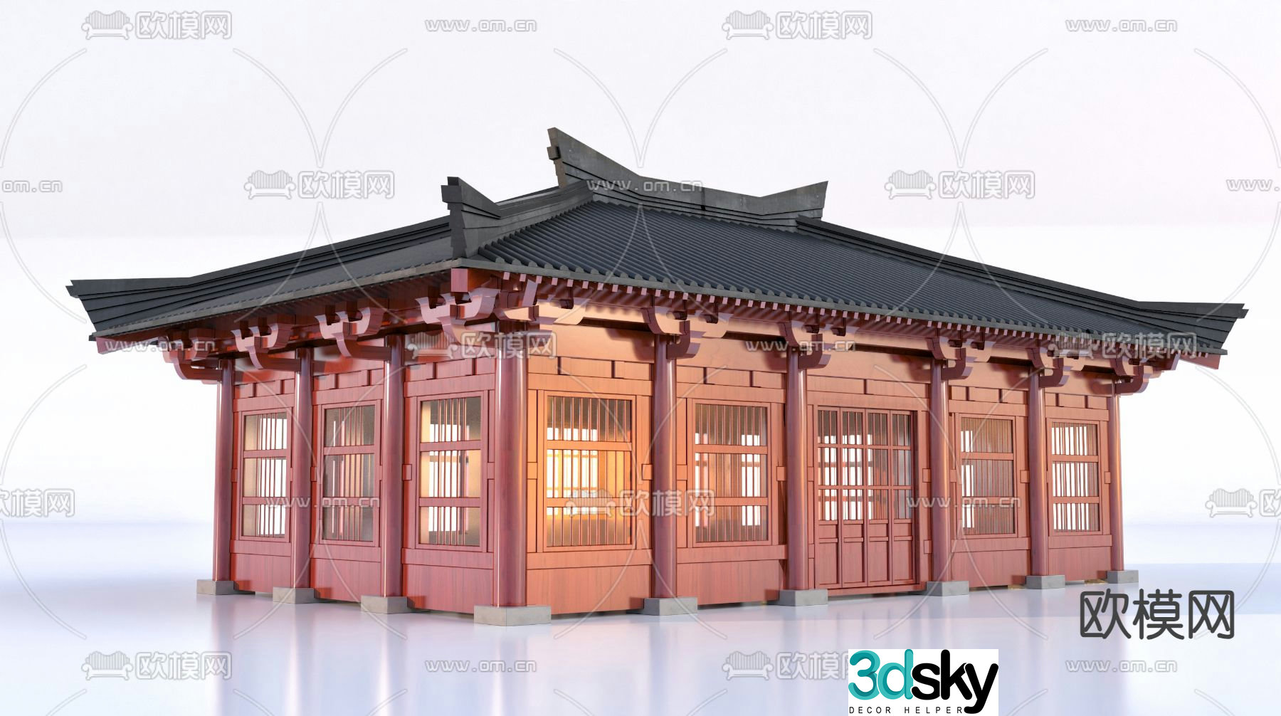 Chinese ancient building front hall and wing room 3D model