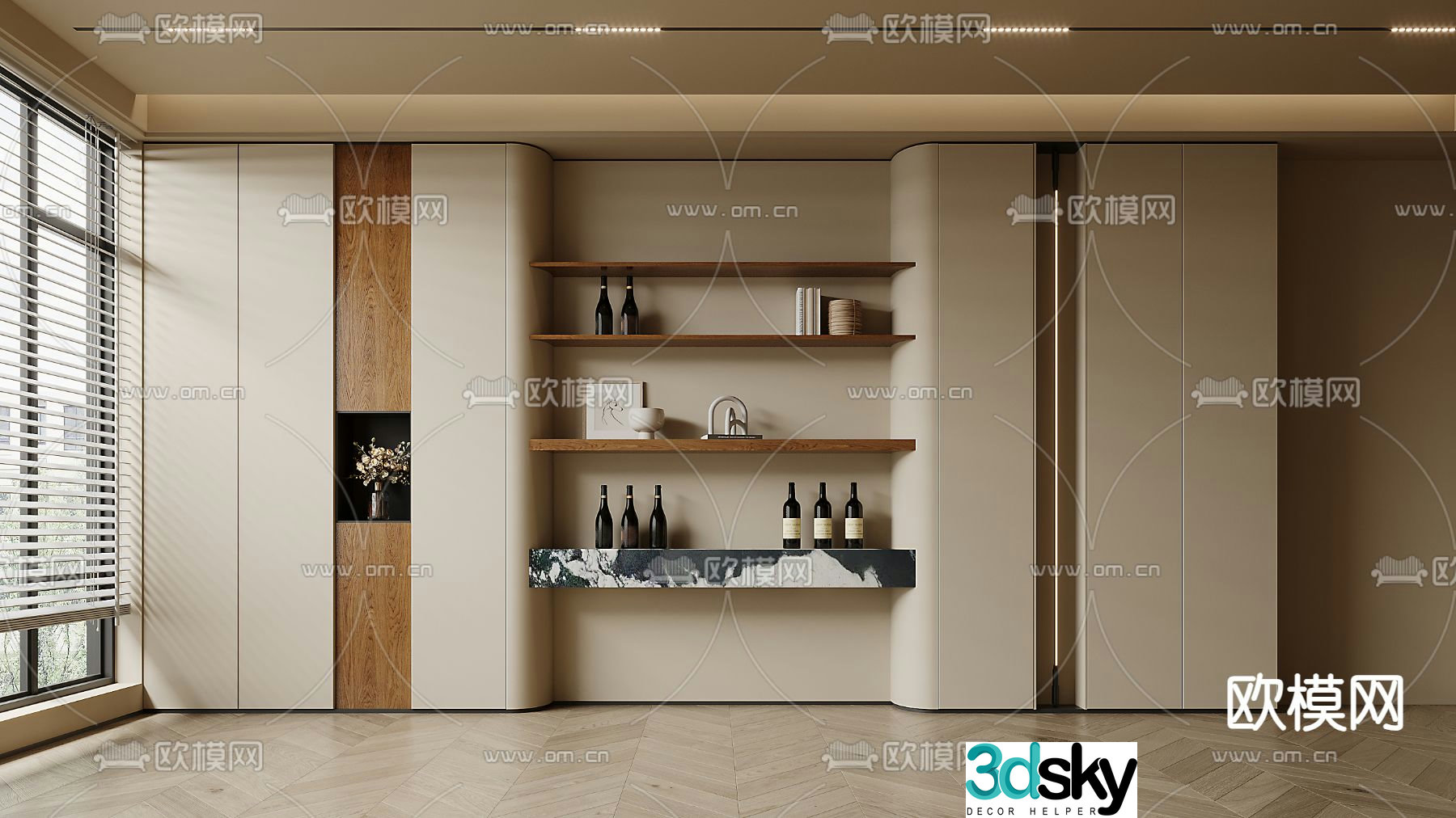 Creamy Wind Wine Cabinet 3D Model