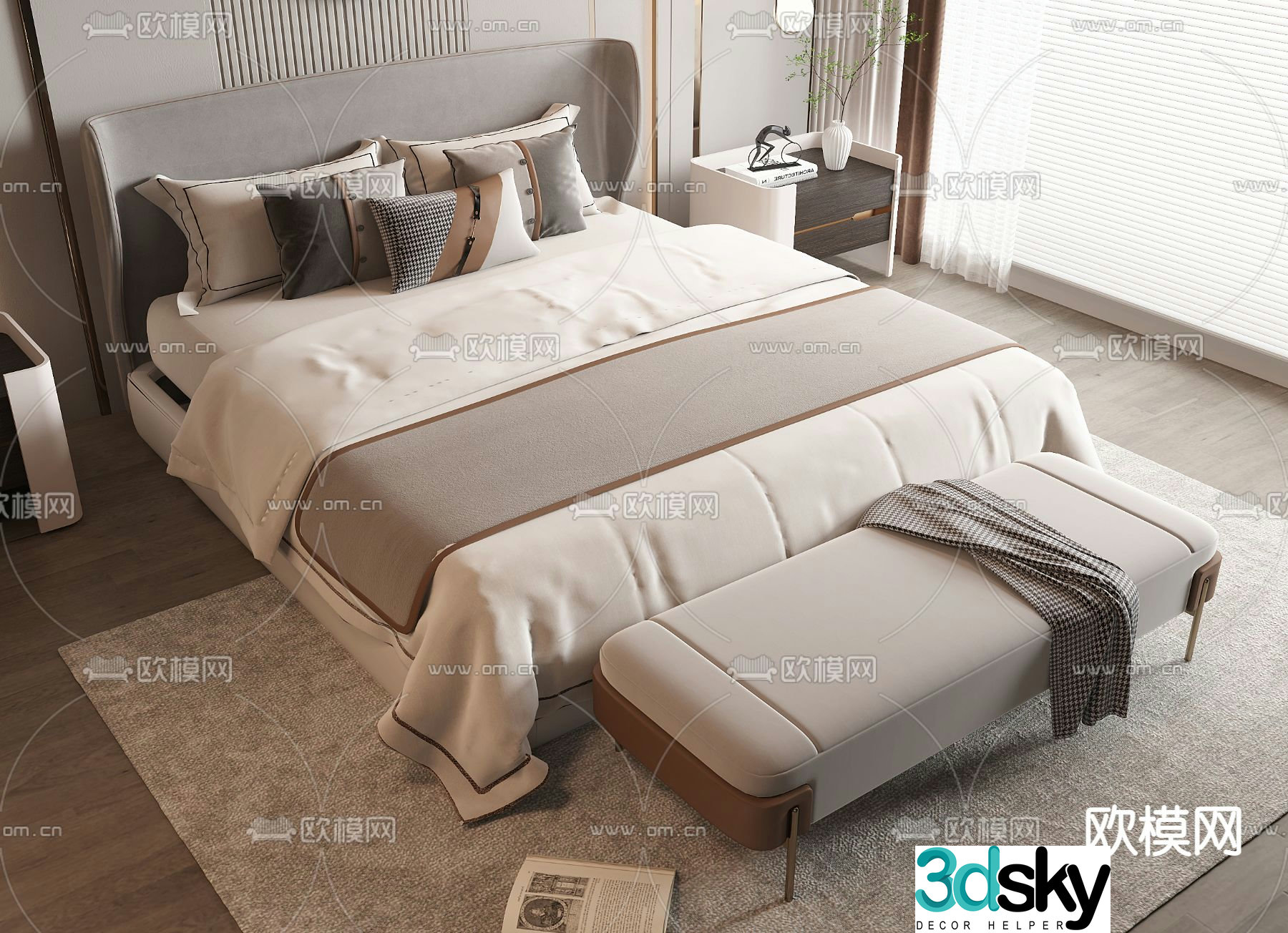 Double bed commercial bed 3d model