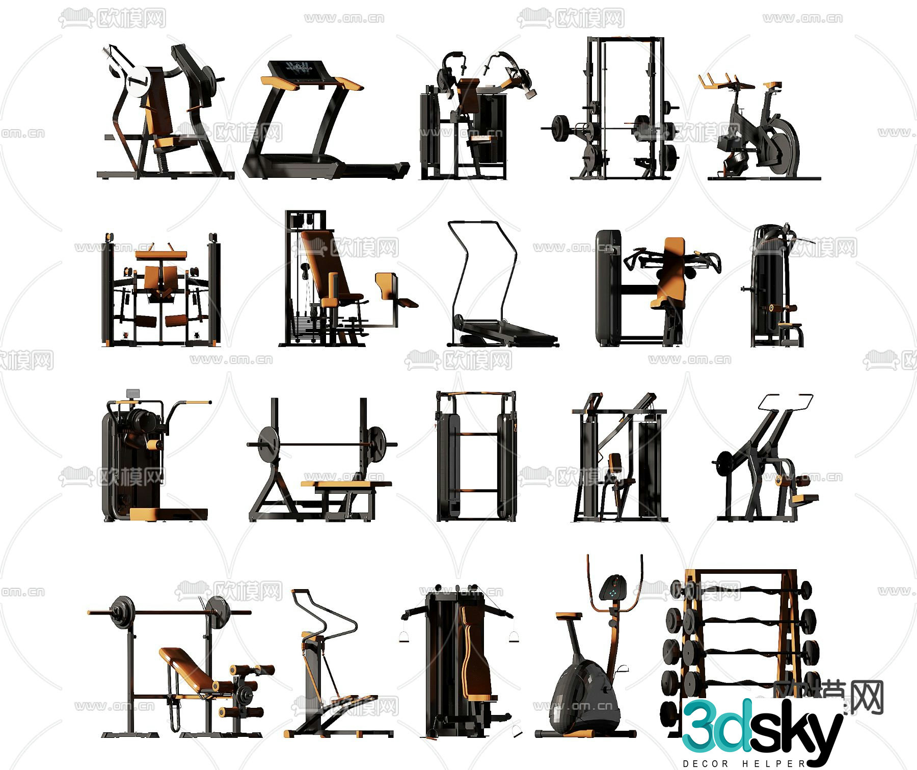 Fitness equipment treadmill elliptical machine 3d model
