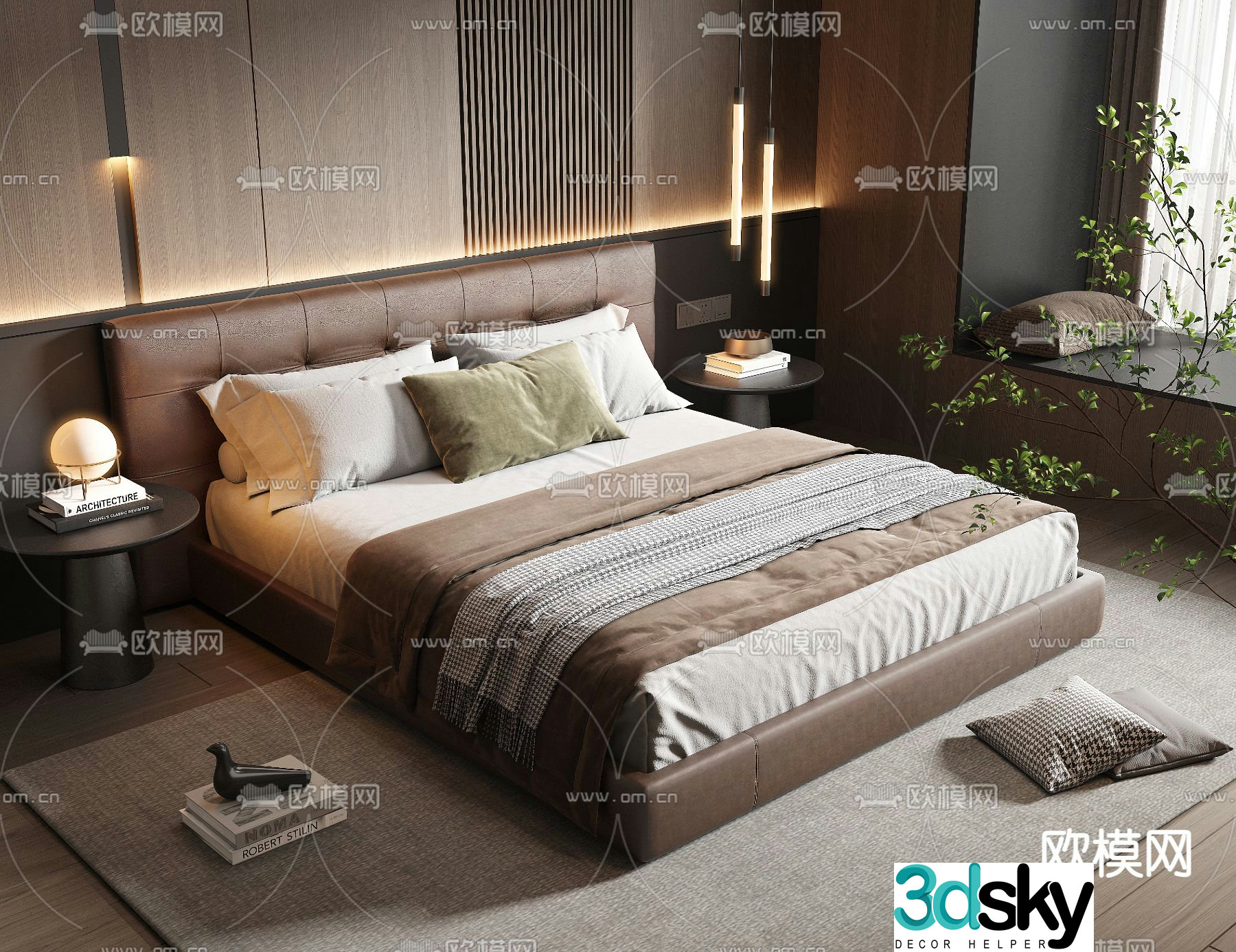 Italian double bed leather double bed 3d model