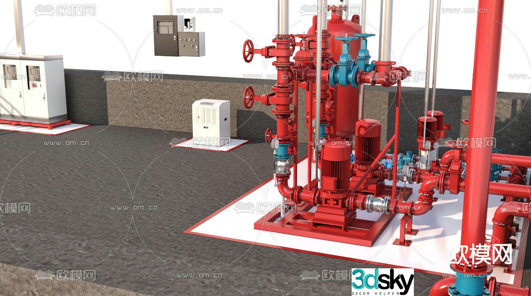 Pipes, valves, control cabinets, industrial equipment 3d model