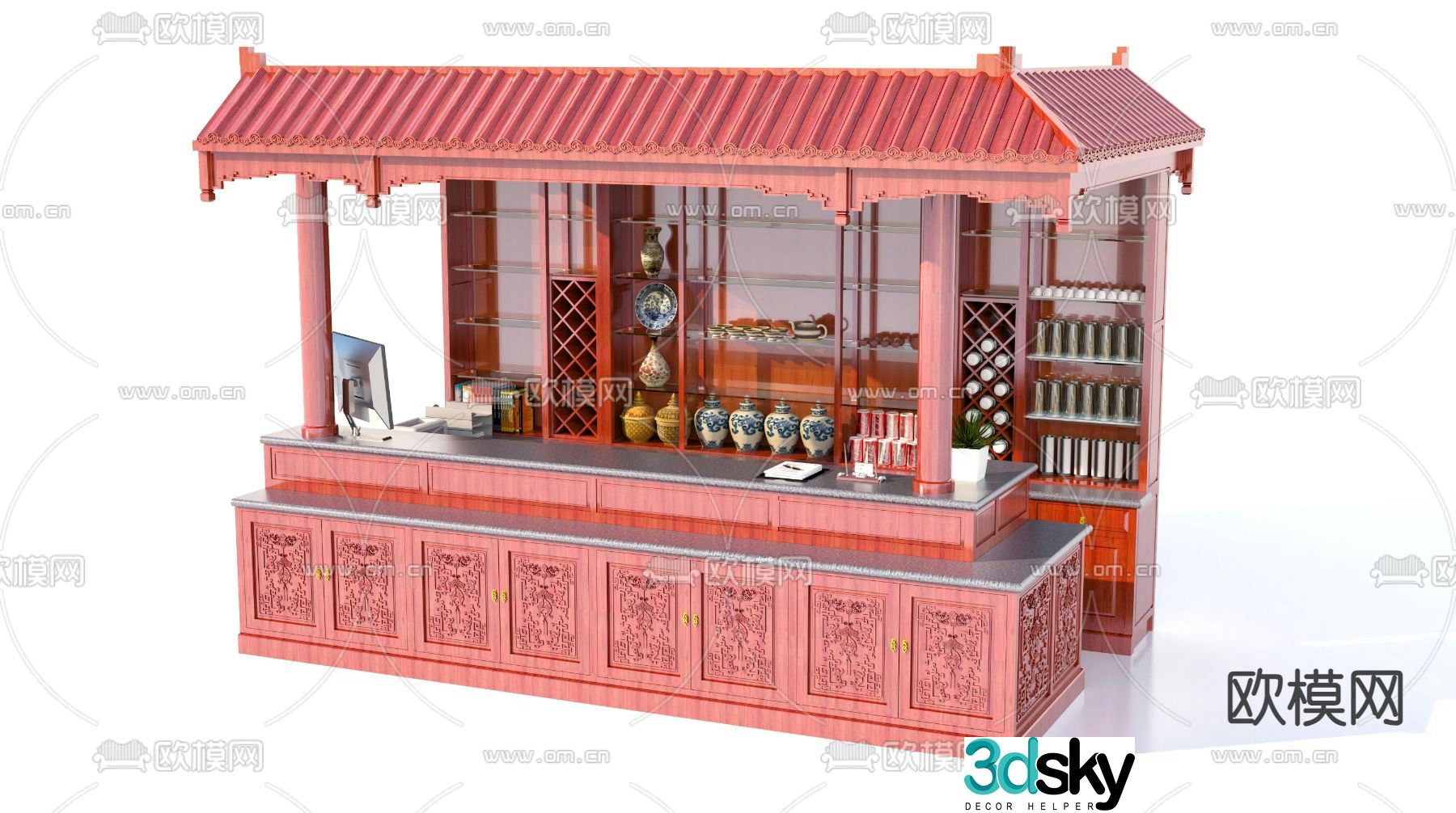Chinese cashier front desk 3d model