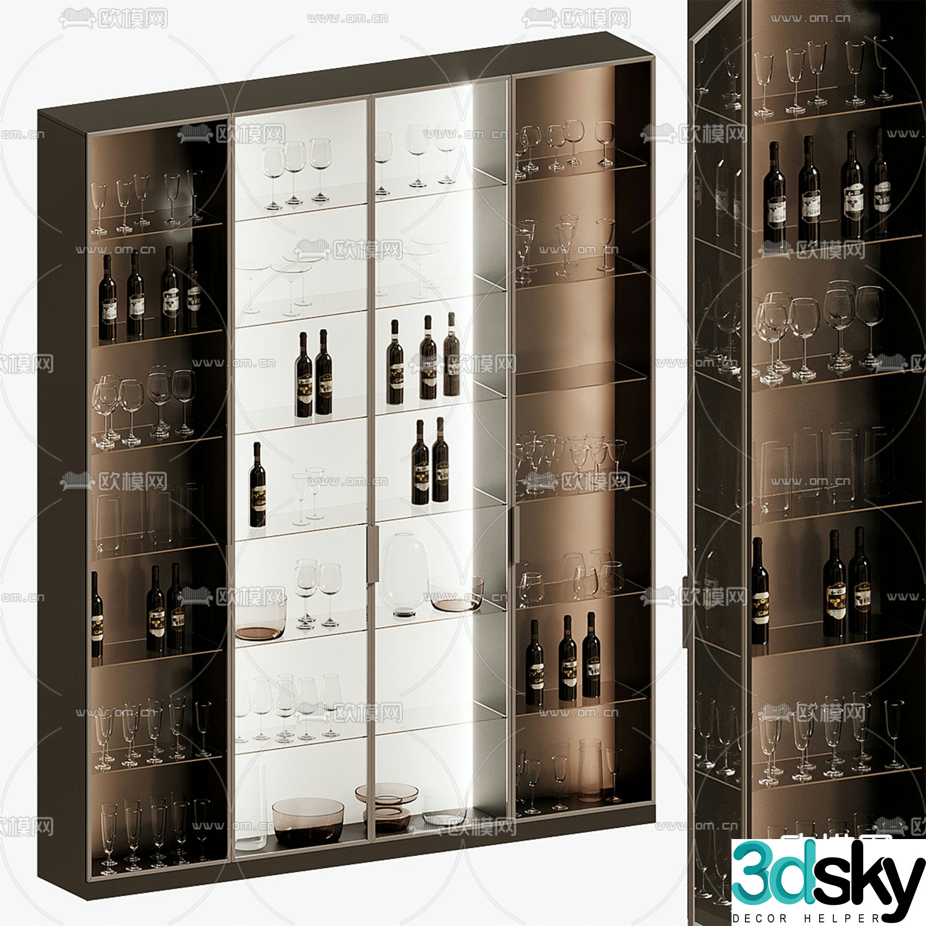 Light luxury wine cabinet glass wine cabinet 3D model