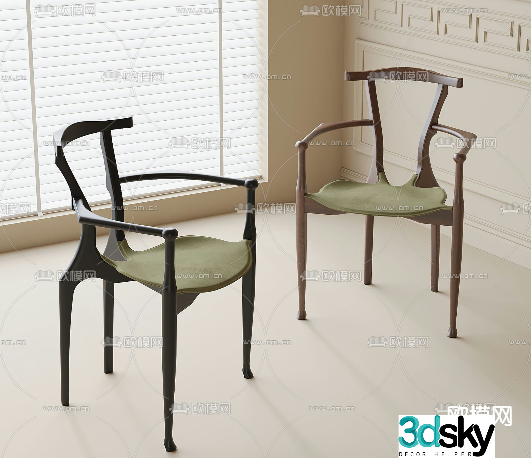 Medium style chair dining chair 3d model