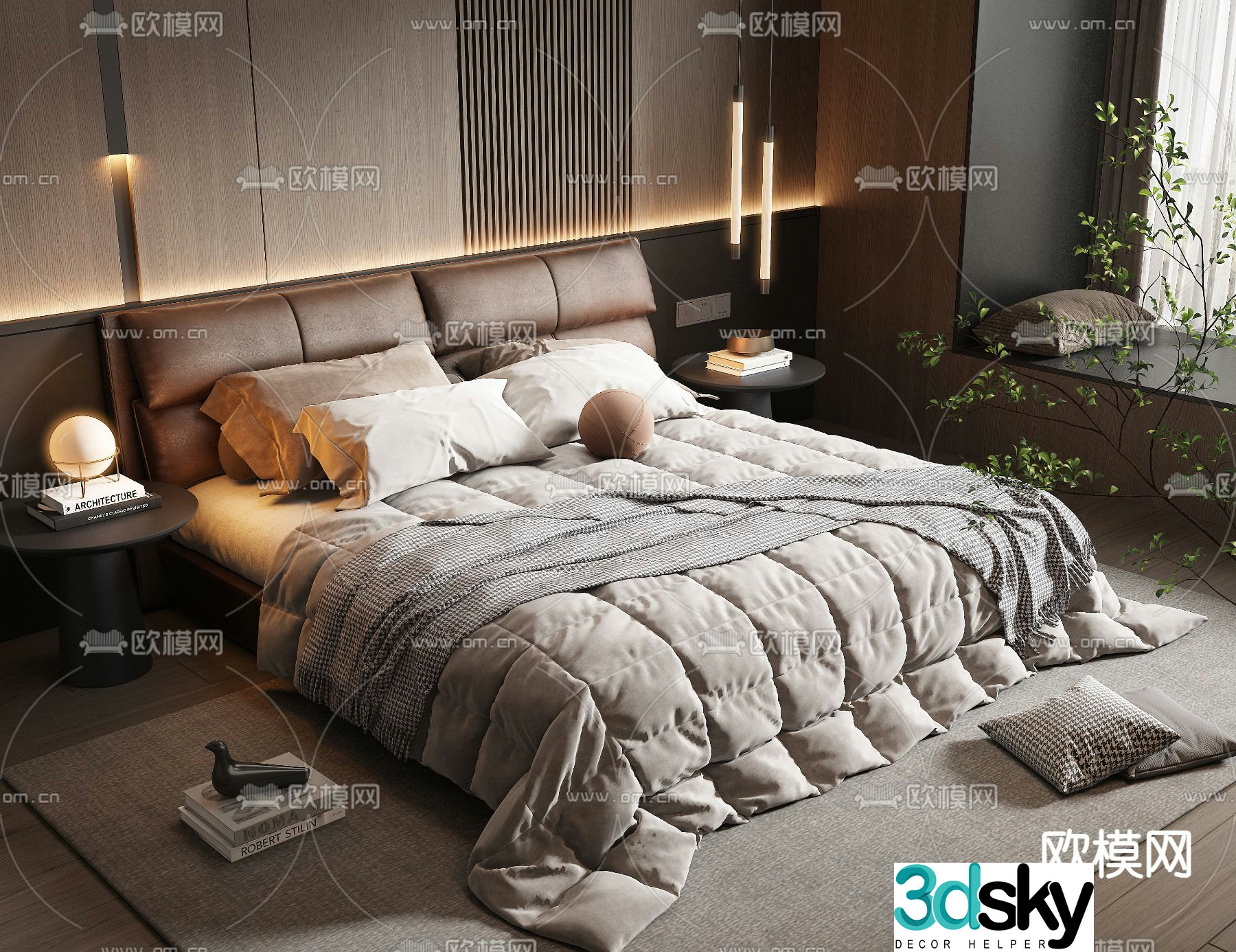 Leather double bed 3d model