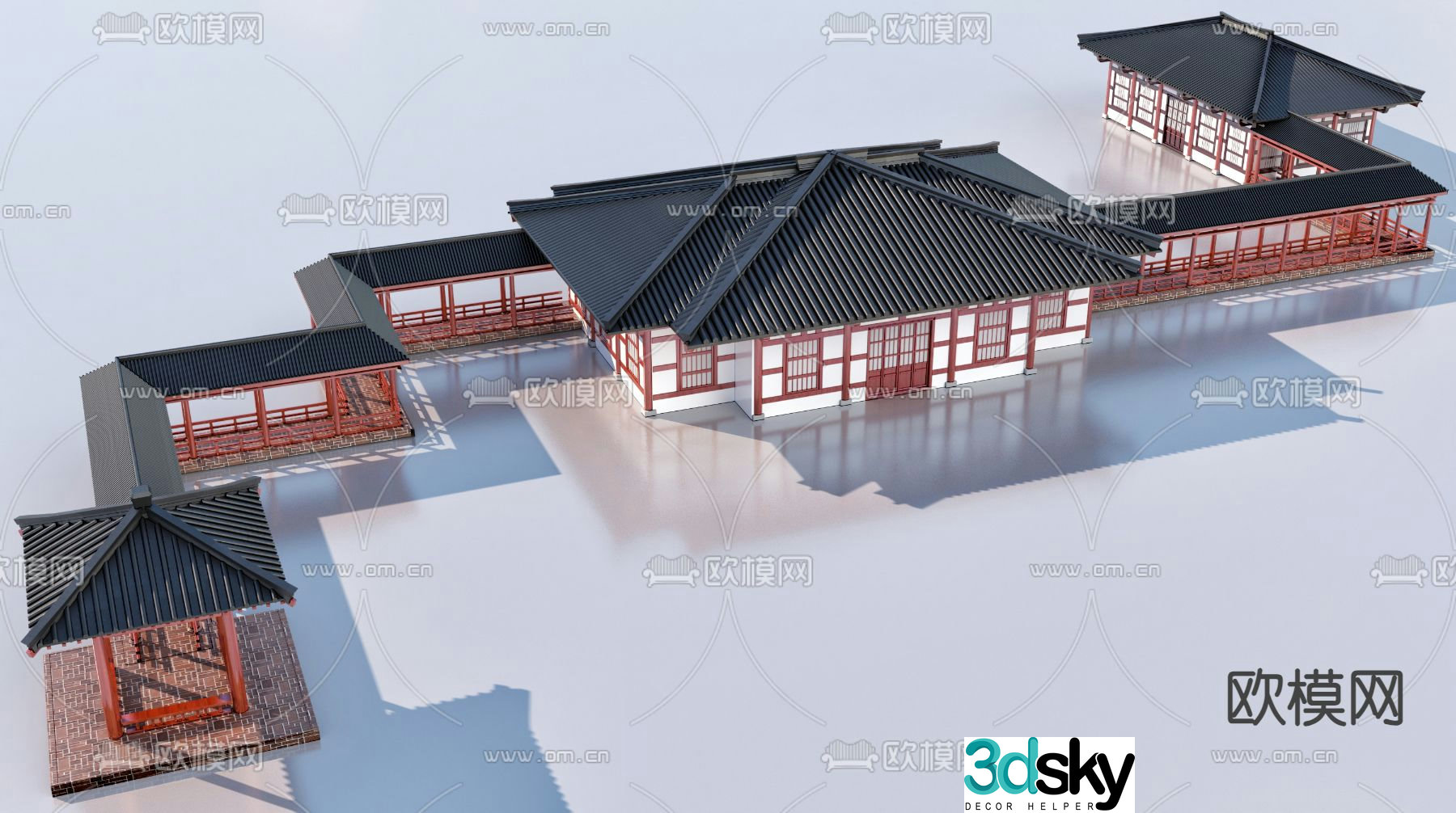 Chinese ancient building corridor pavilion wing 3d model