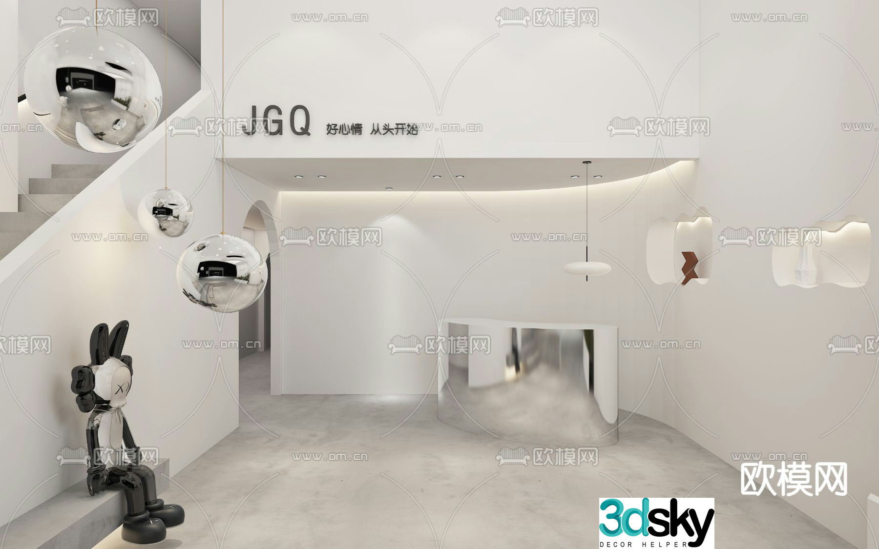 Cream style front desk 3d model