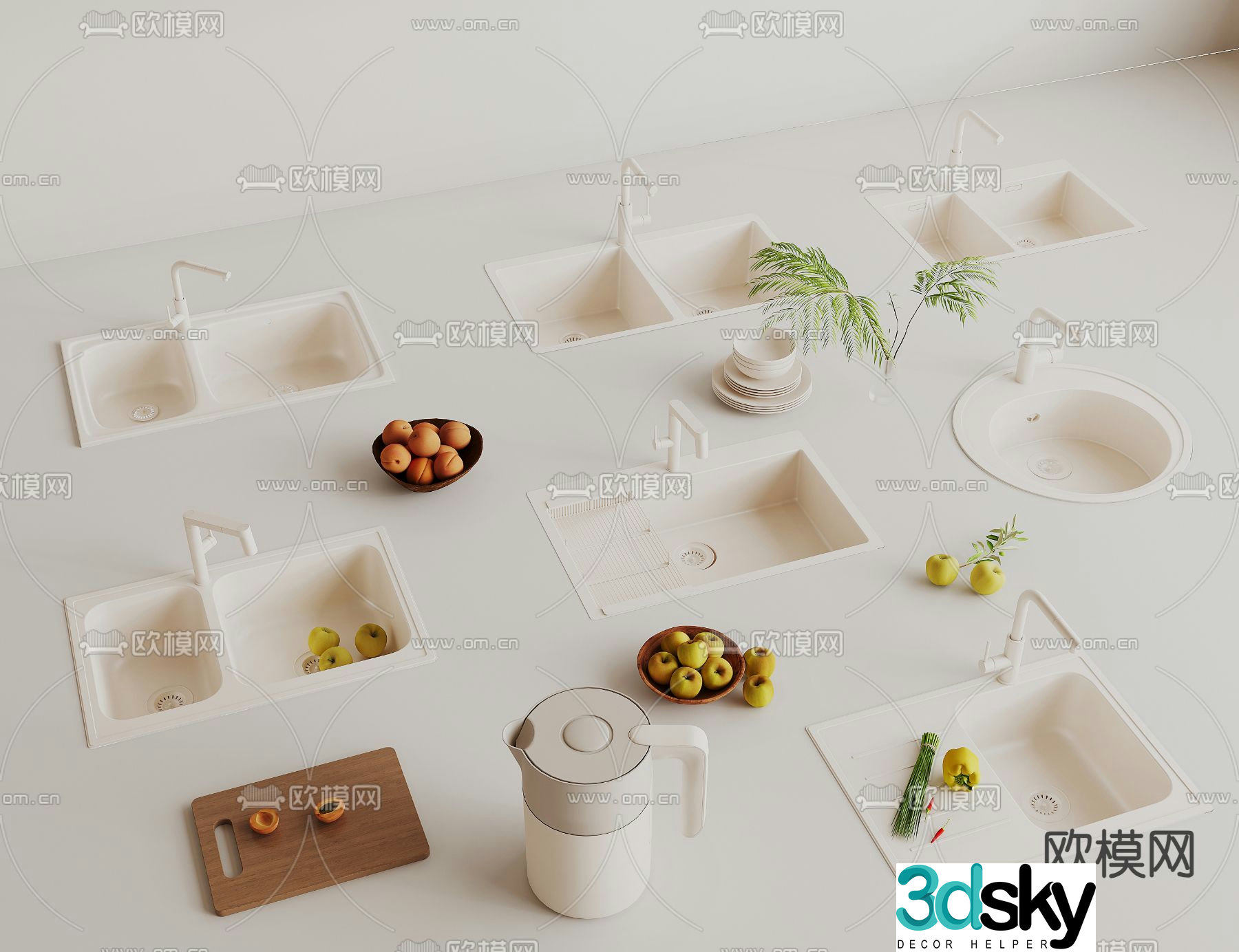 Cream Feng Shui Groove Washing Basin 3D Model
