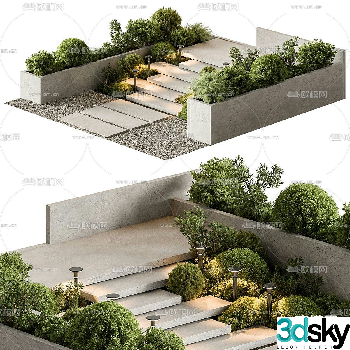 Courtyard staircase landscape Tingbu sketch 3D model