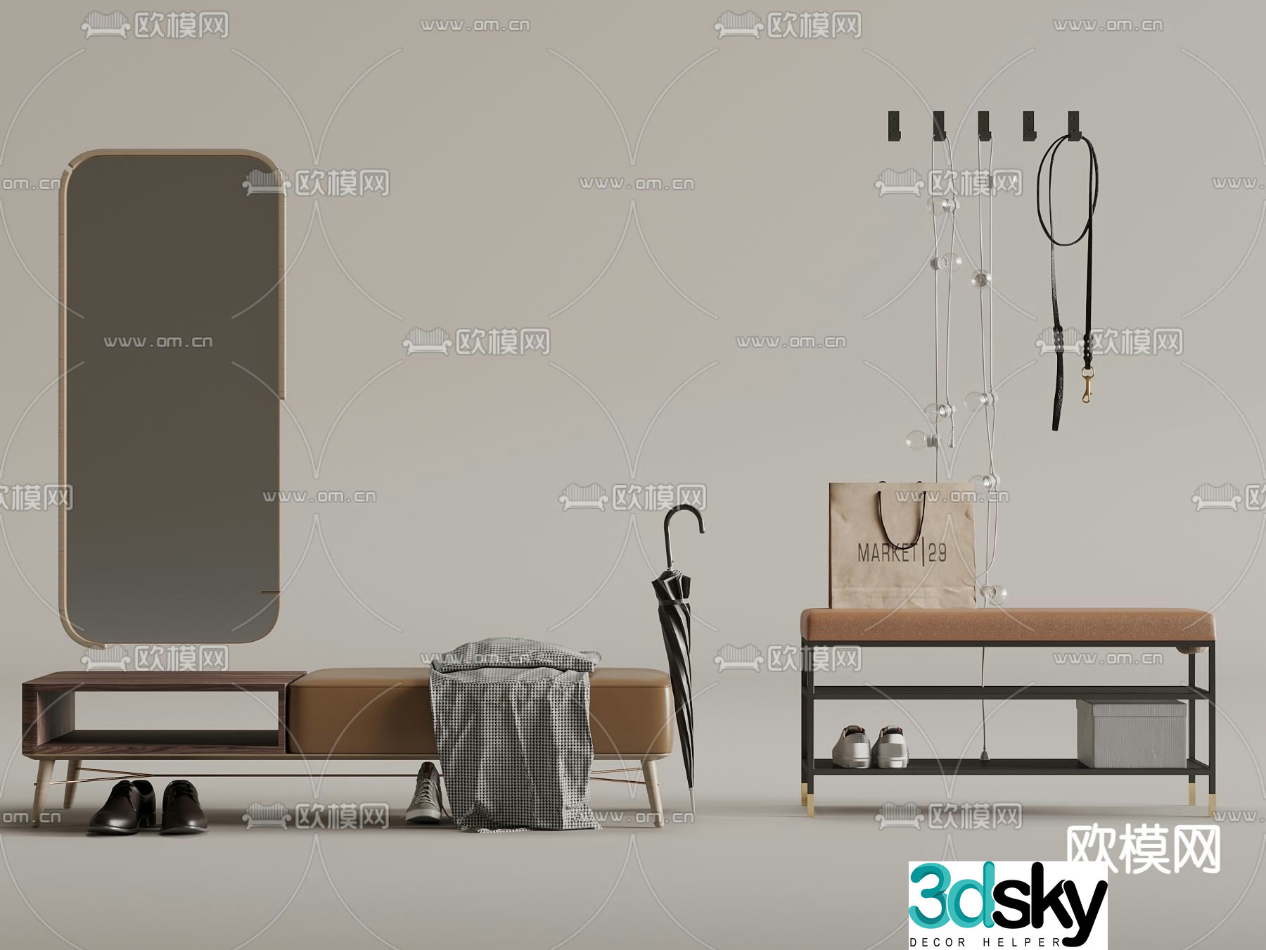 Stool sofa stool shoe changing stool decorative mirror 3D model