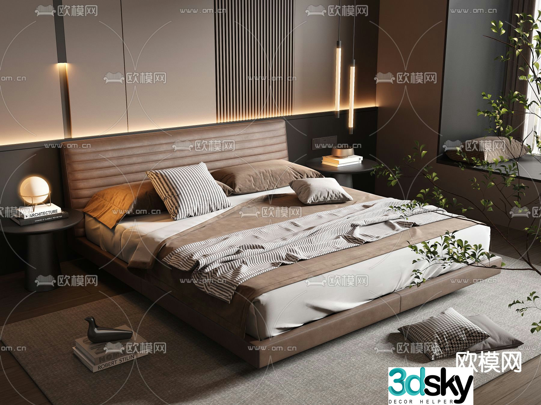 Leather double bed 3d model