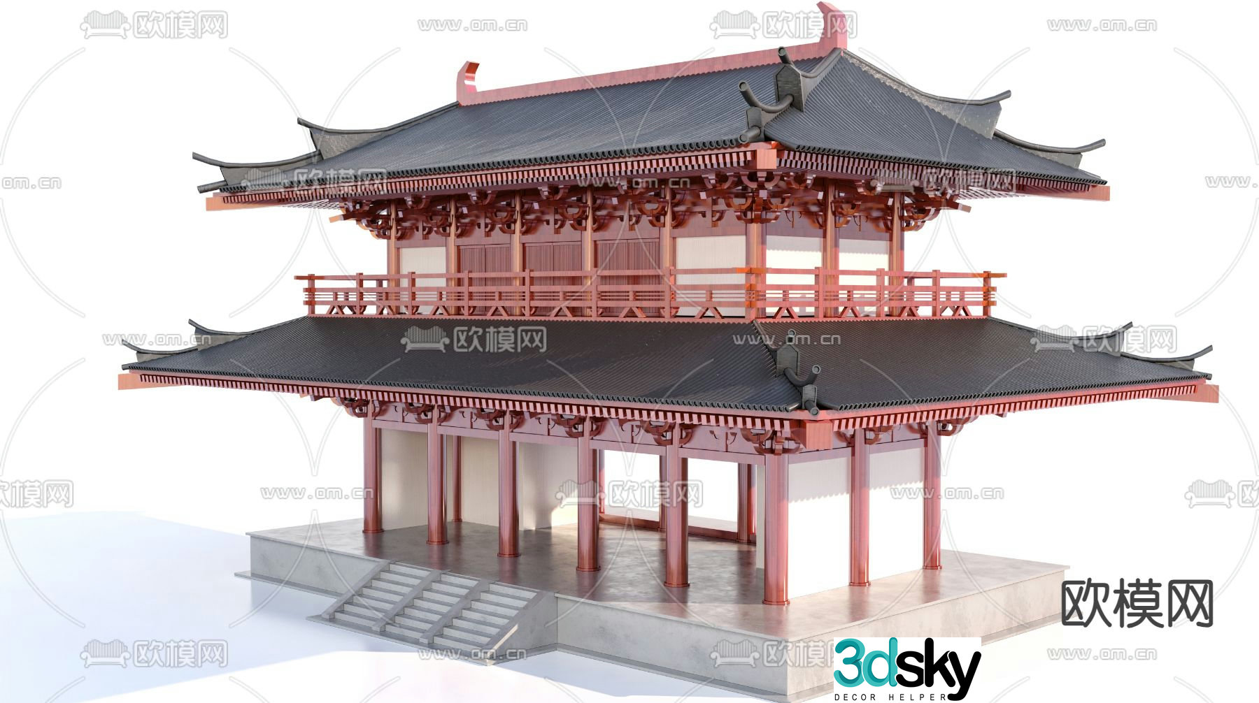 Chinese ancient building wing tower 3D model