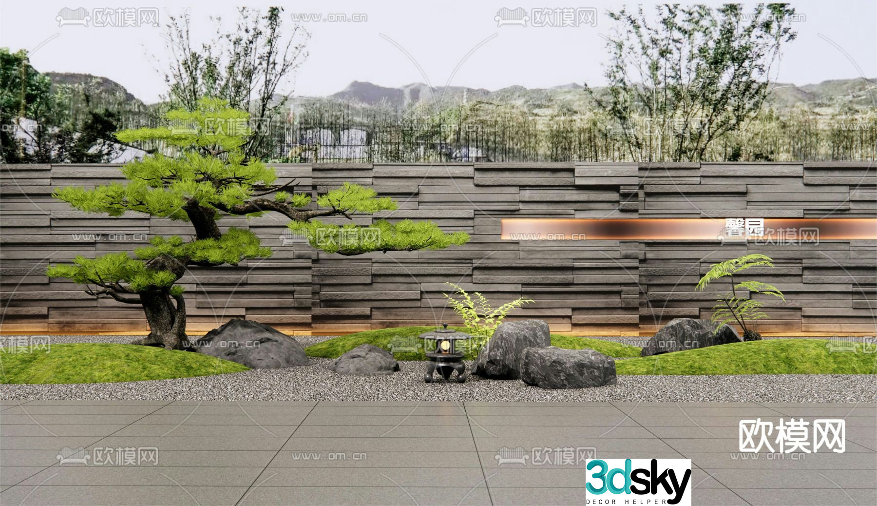 New Chinese style cultural stone landscape wall landscape stone stone 3D model