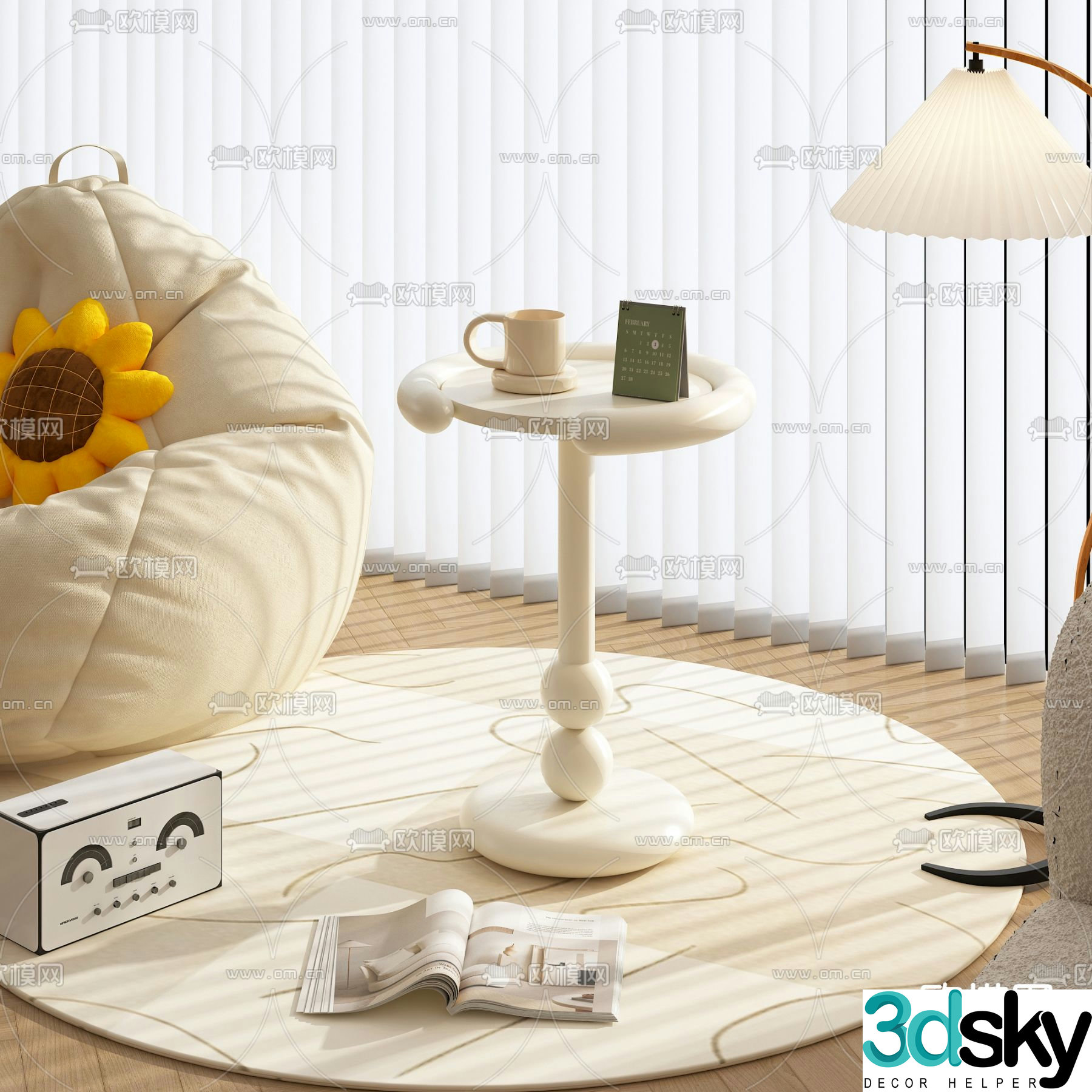 Creamy wind edges corners round tables 3D model