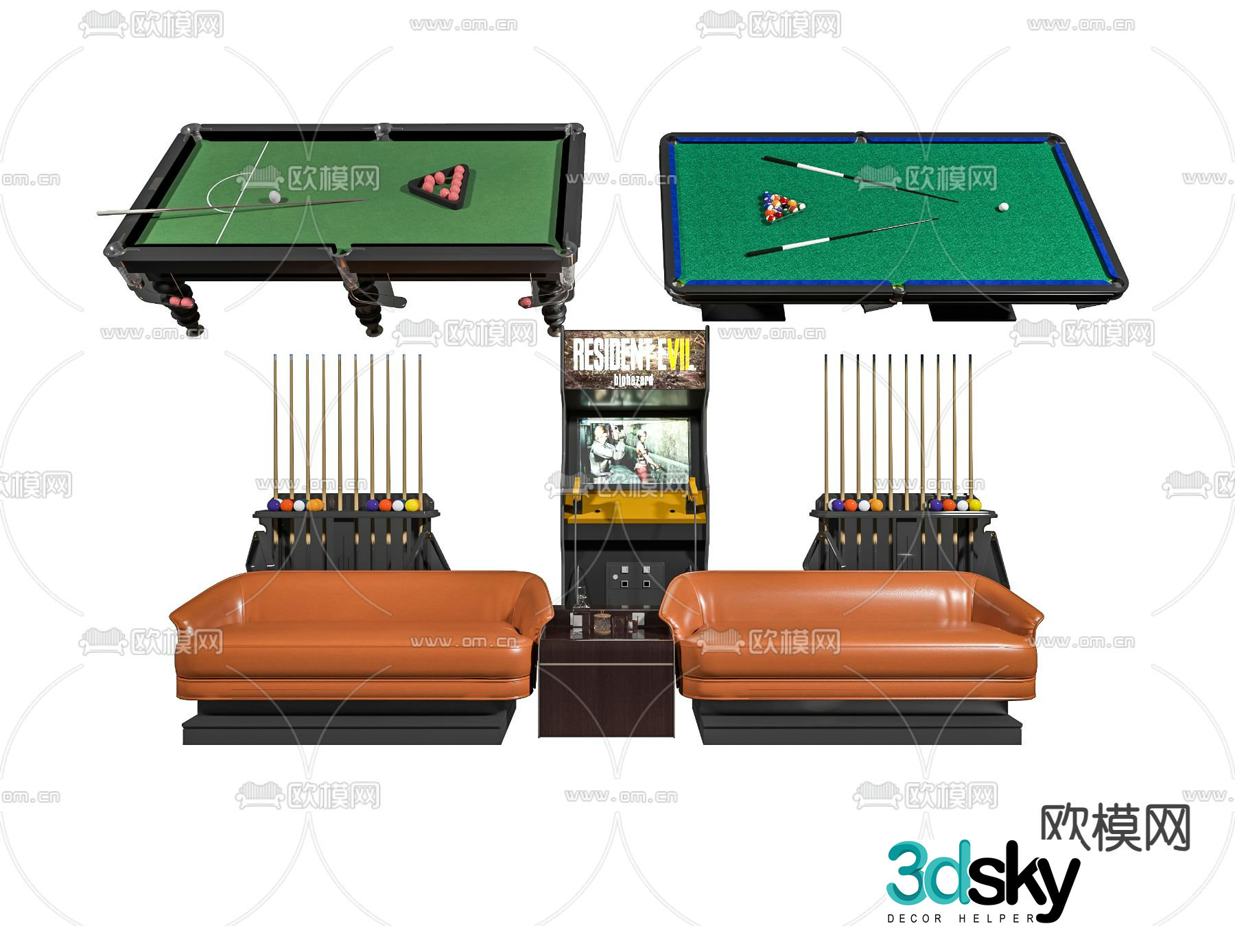 Billiards table game console 3d model