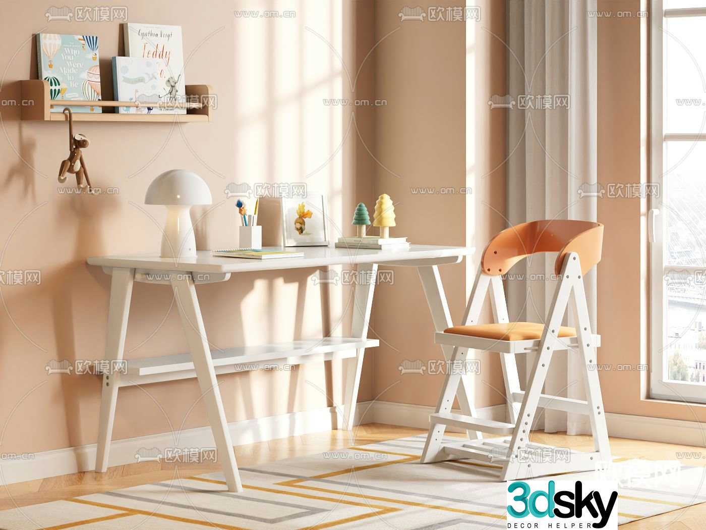 Children’s tables and chairs study table writing desk 3d model