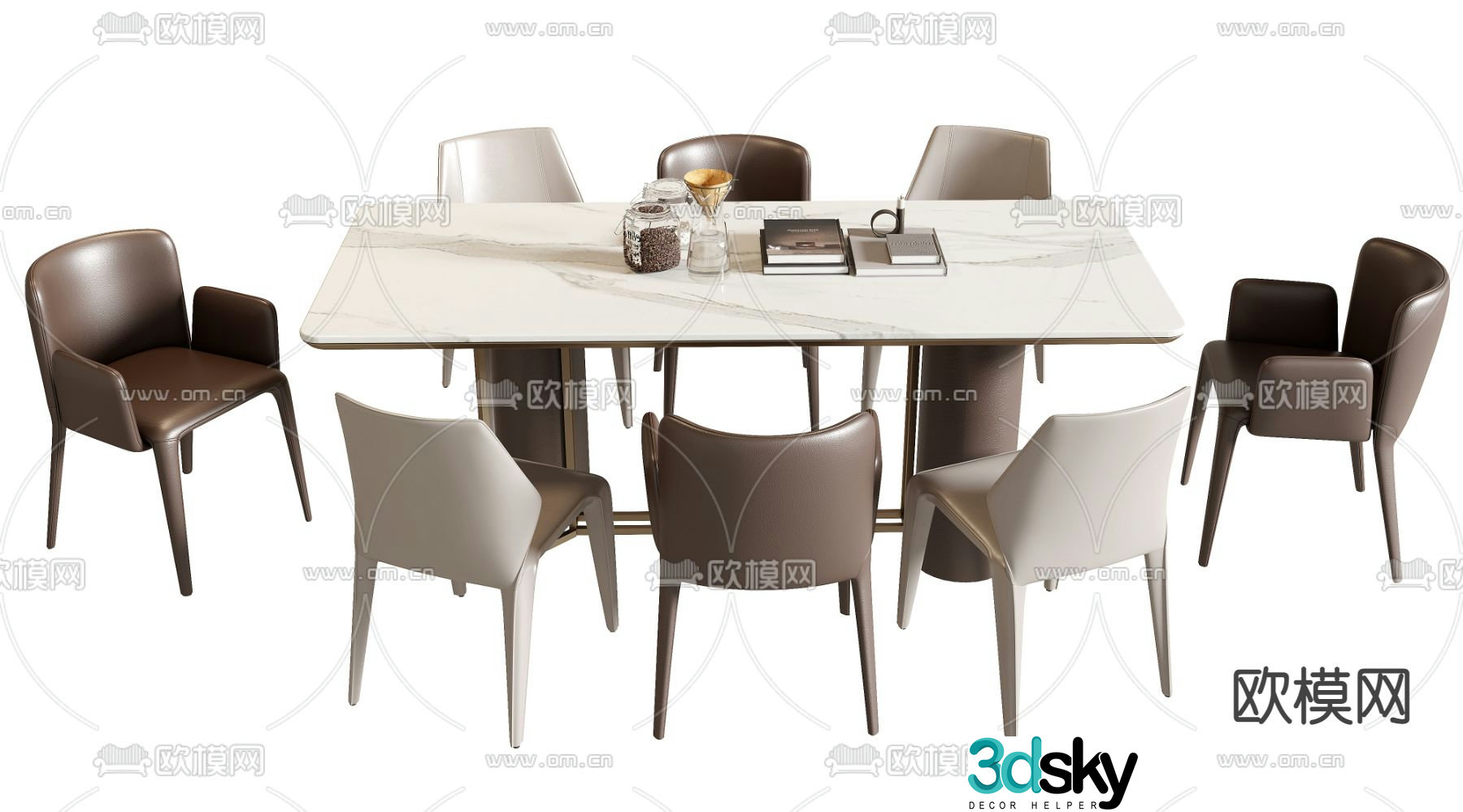 Dining table and chairs rectangular dining table 3d model