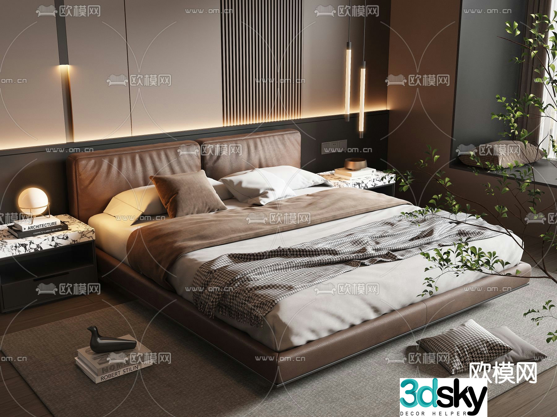 Leather double bed 3d model