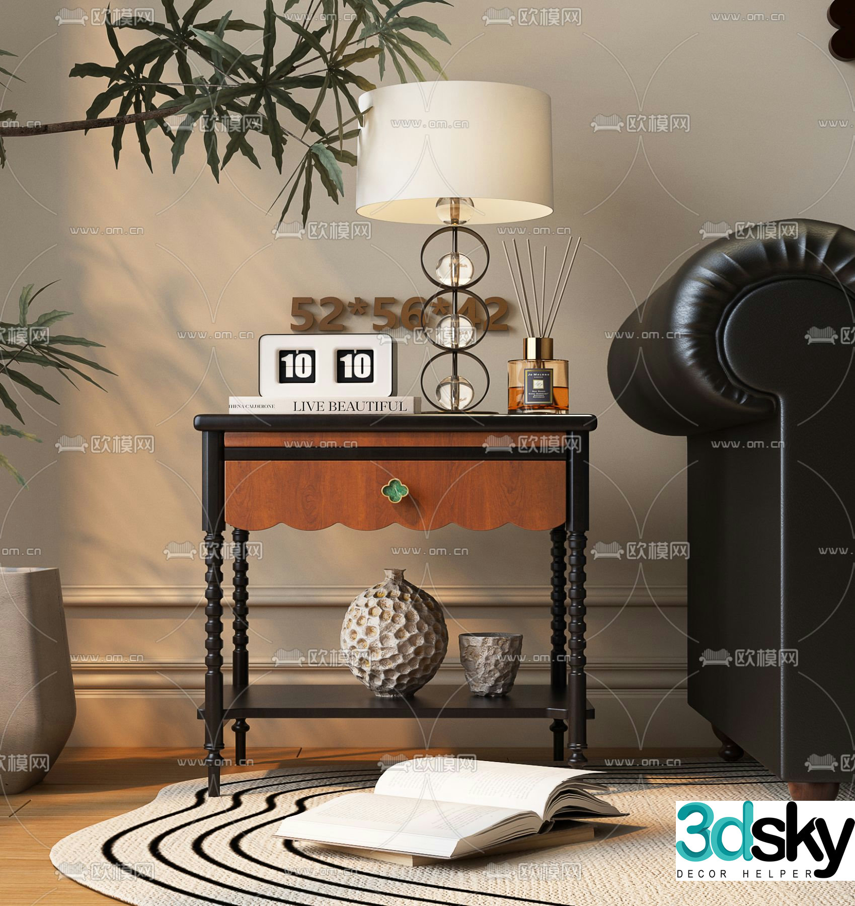 French retro bedside table side cabinet 3d model