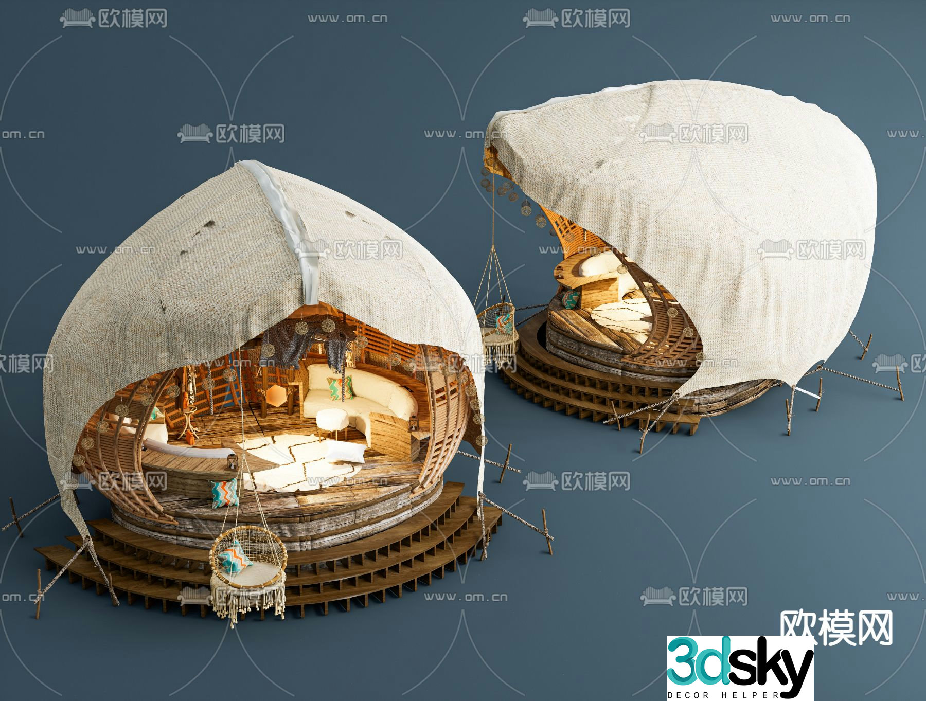 Wooden house tent B&B mountain villa 3D model