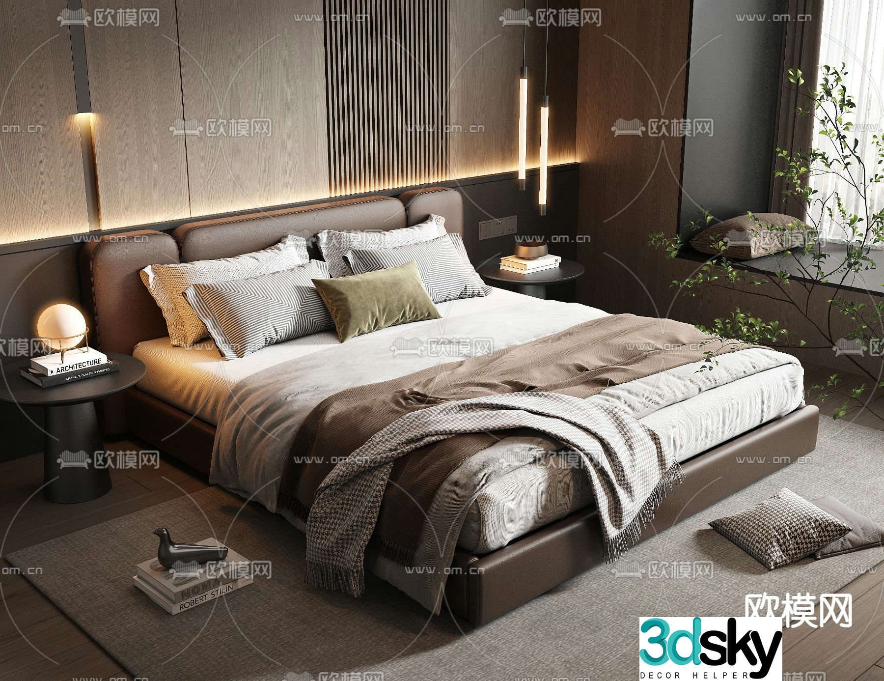 Leather double bed 3d model