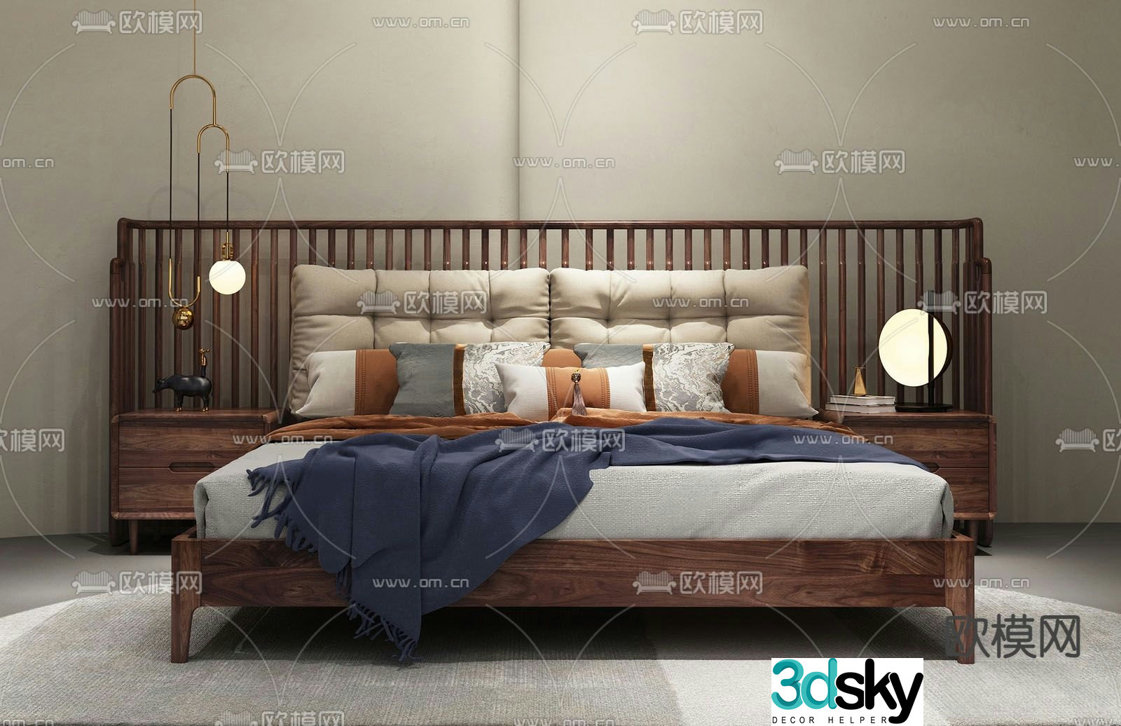 New Chinese style double bed 3d model