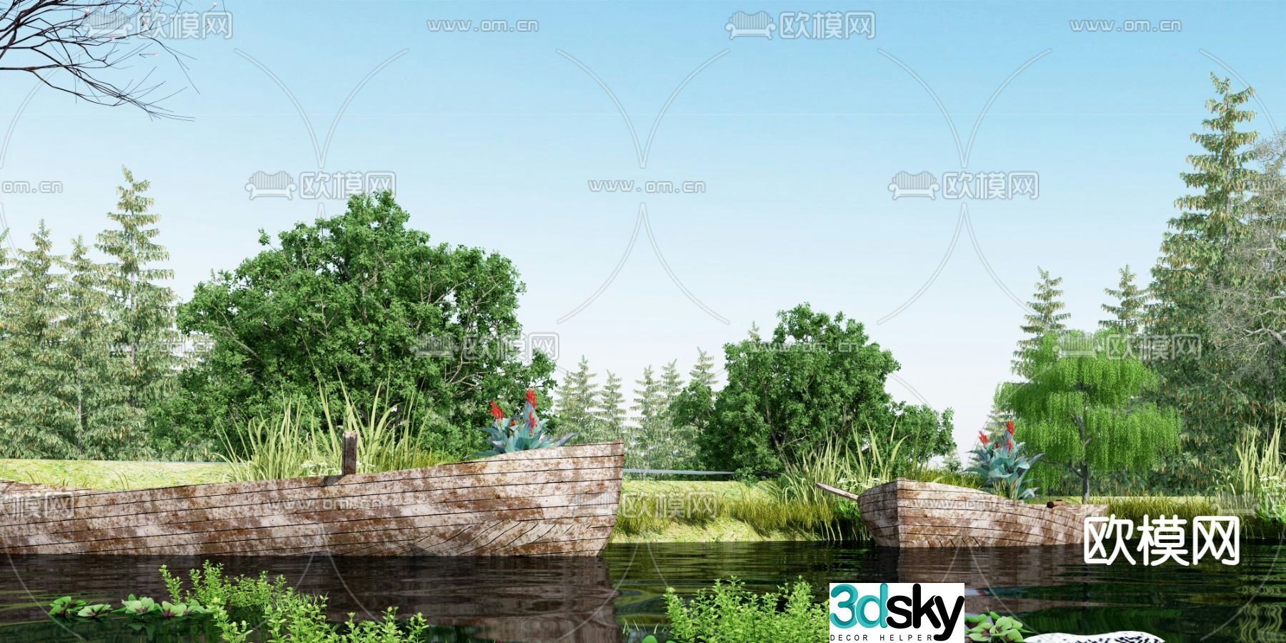 Park landscape waterfront park 3d model