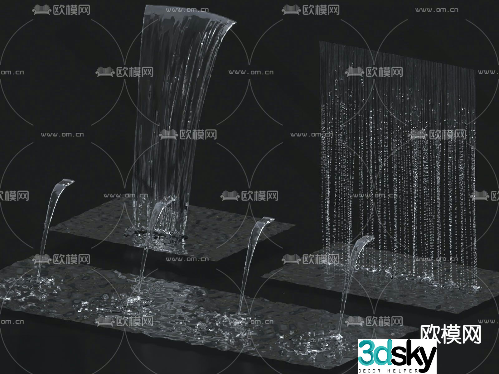 Flowing water water feature water curtain water flow fountain 3d model