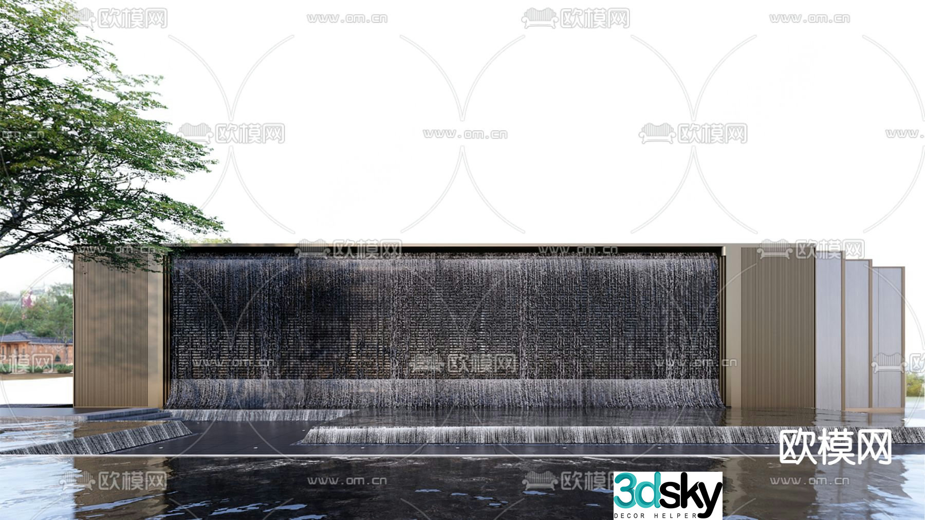 Modern flowing water landscape flowing water sketch 3D model