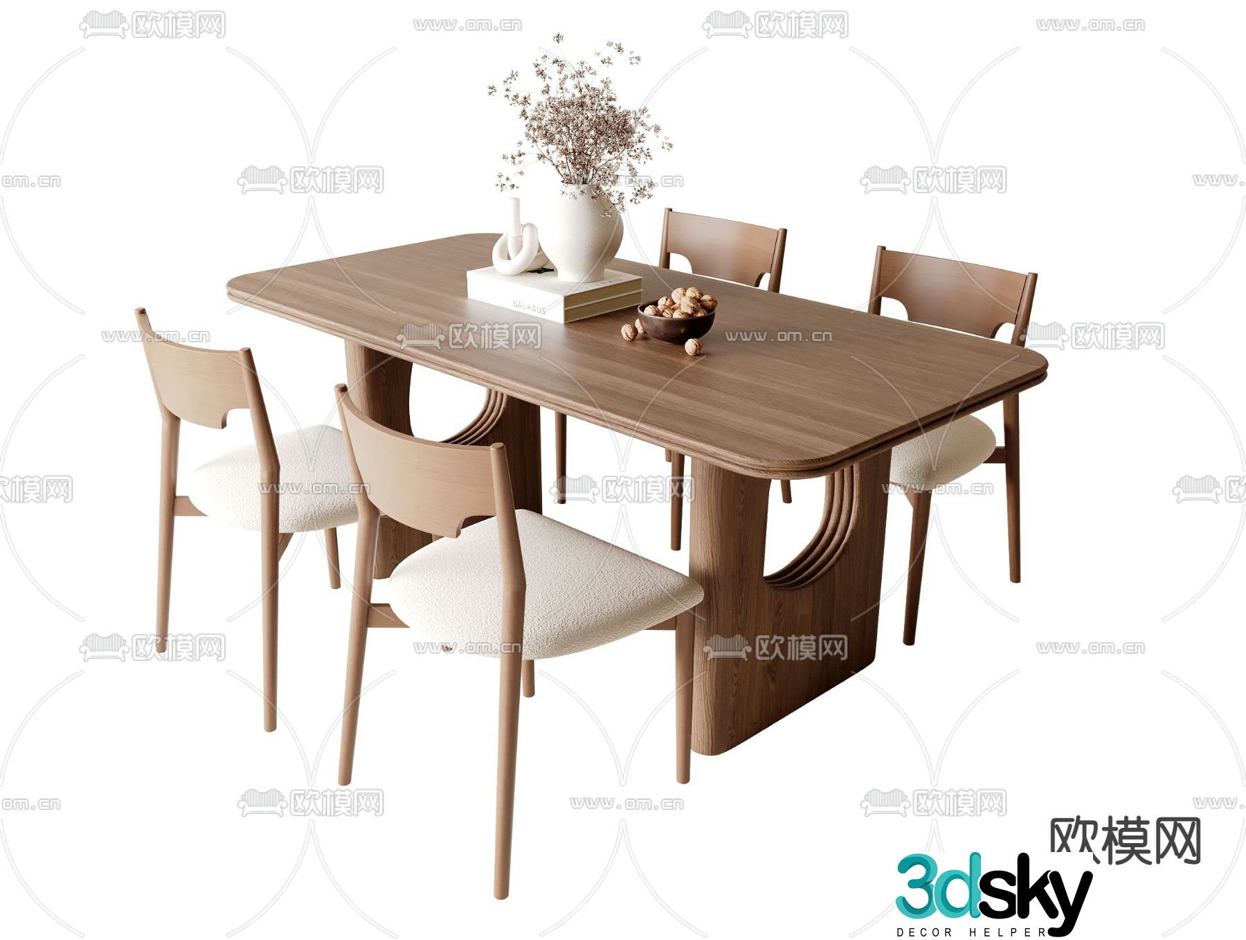 Medieval style dining table and chairs 3D model of restaurant table and chairs