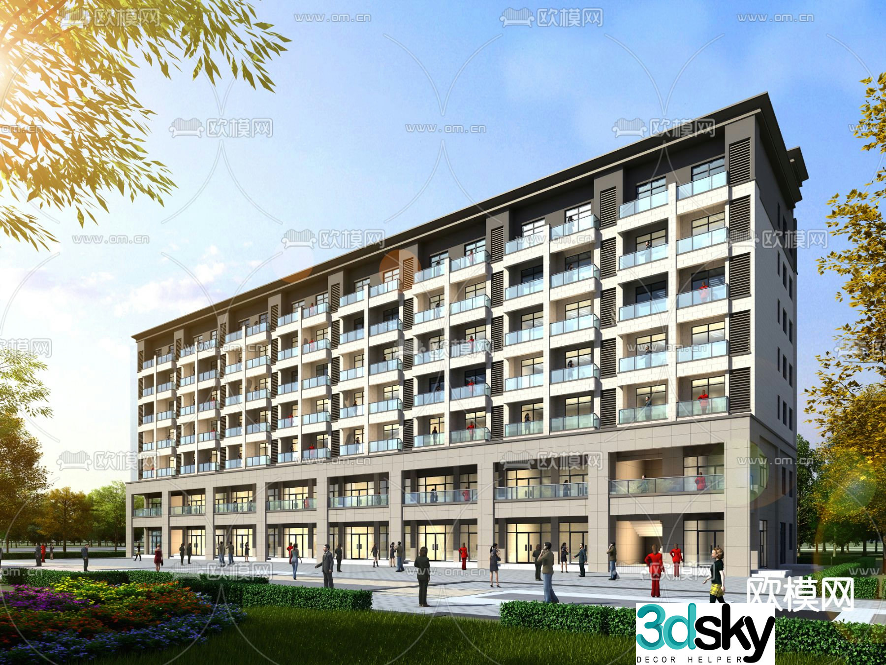 Apartment dormitory commercial and residential building exterior 3D model