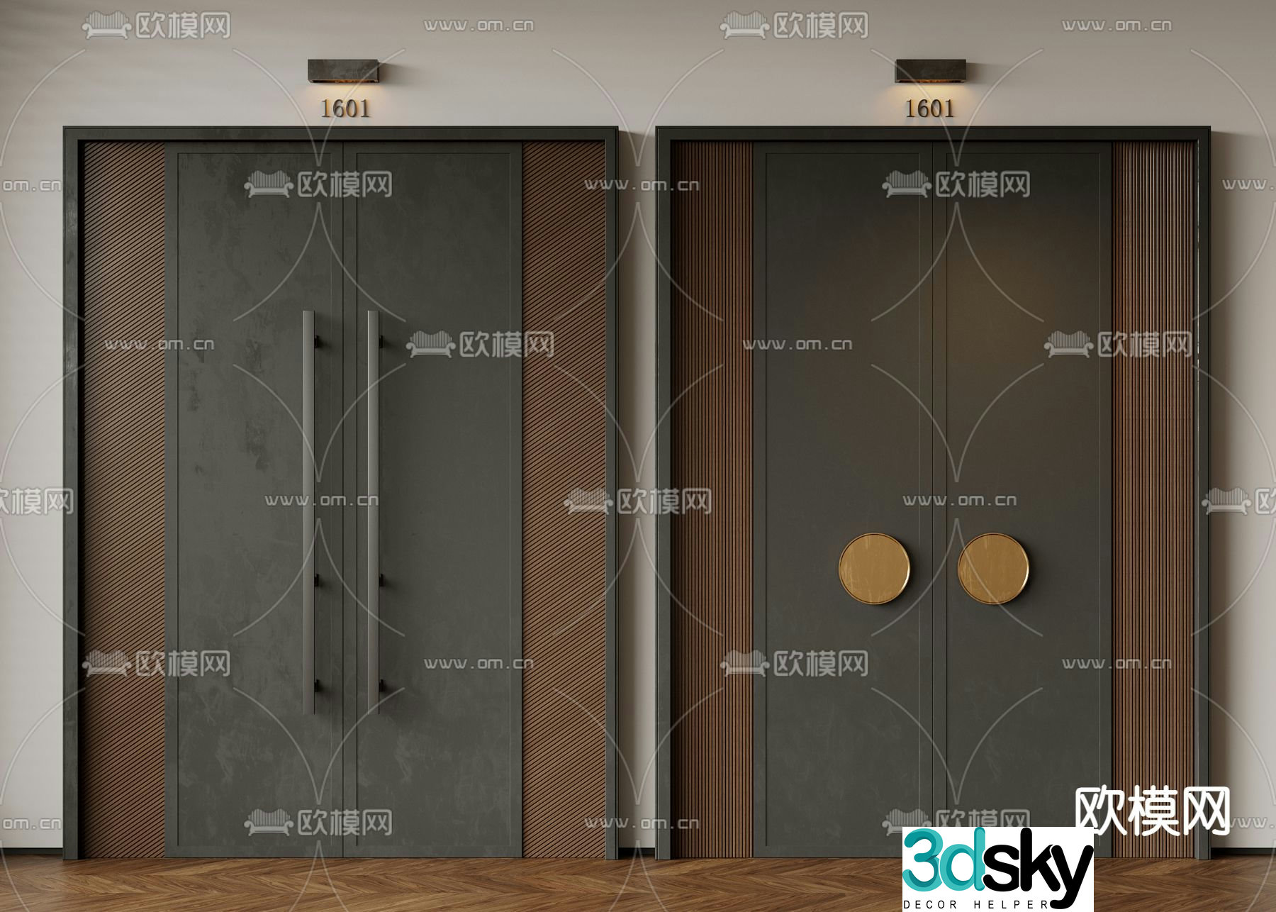 Modern double door coffee color double door black double door 3d model