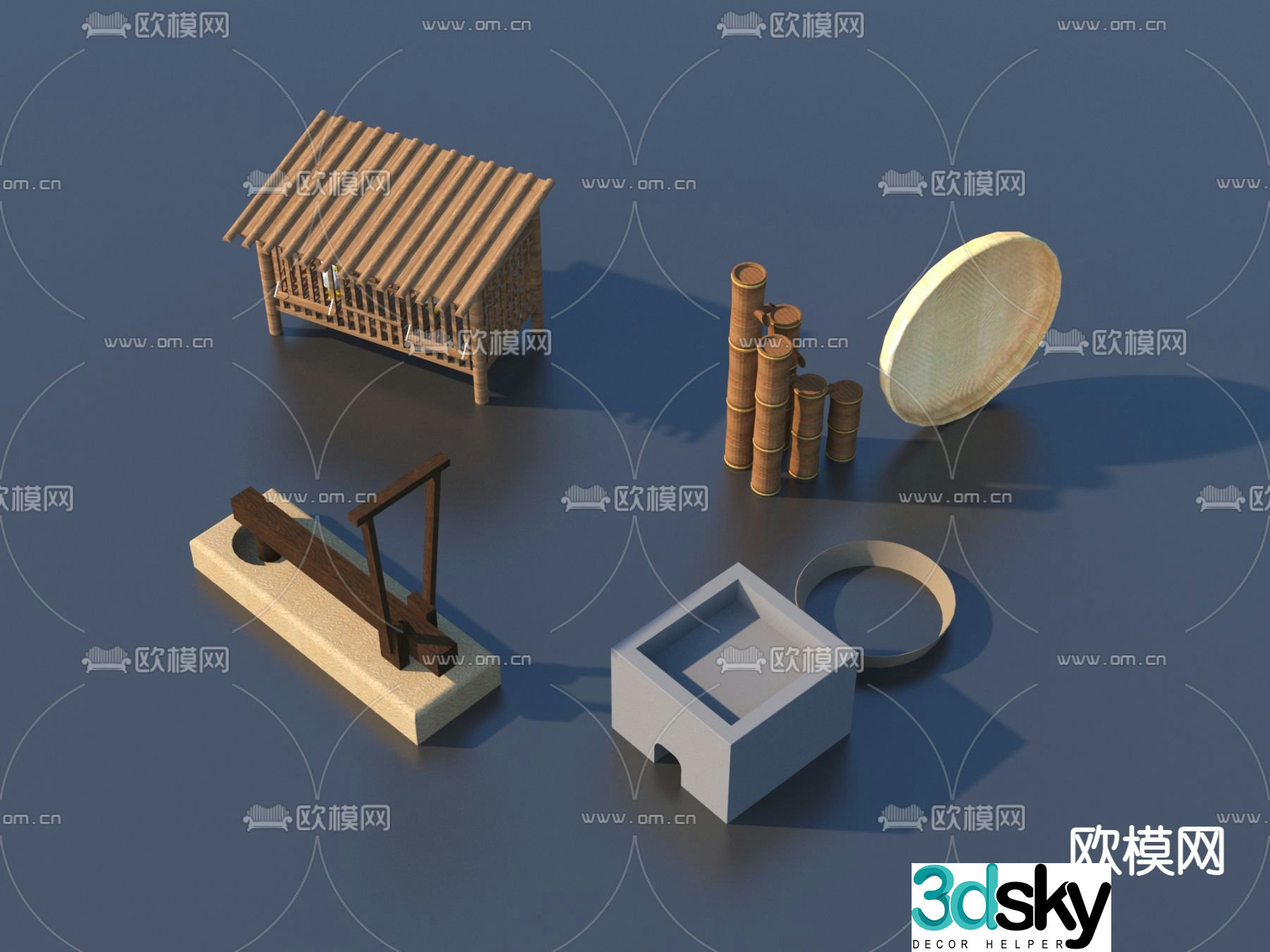 Chinese rural farming sketches farm tools Chinese furniture 3D model