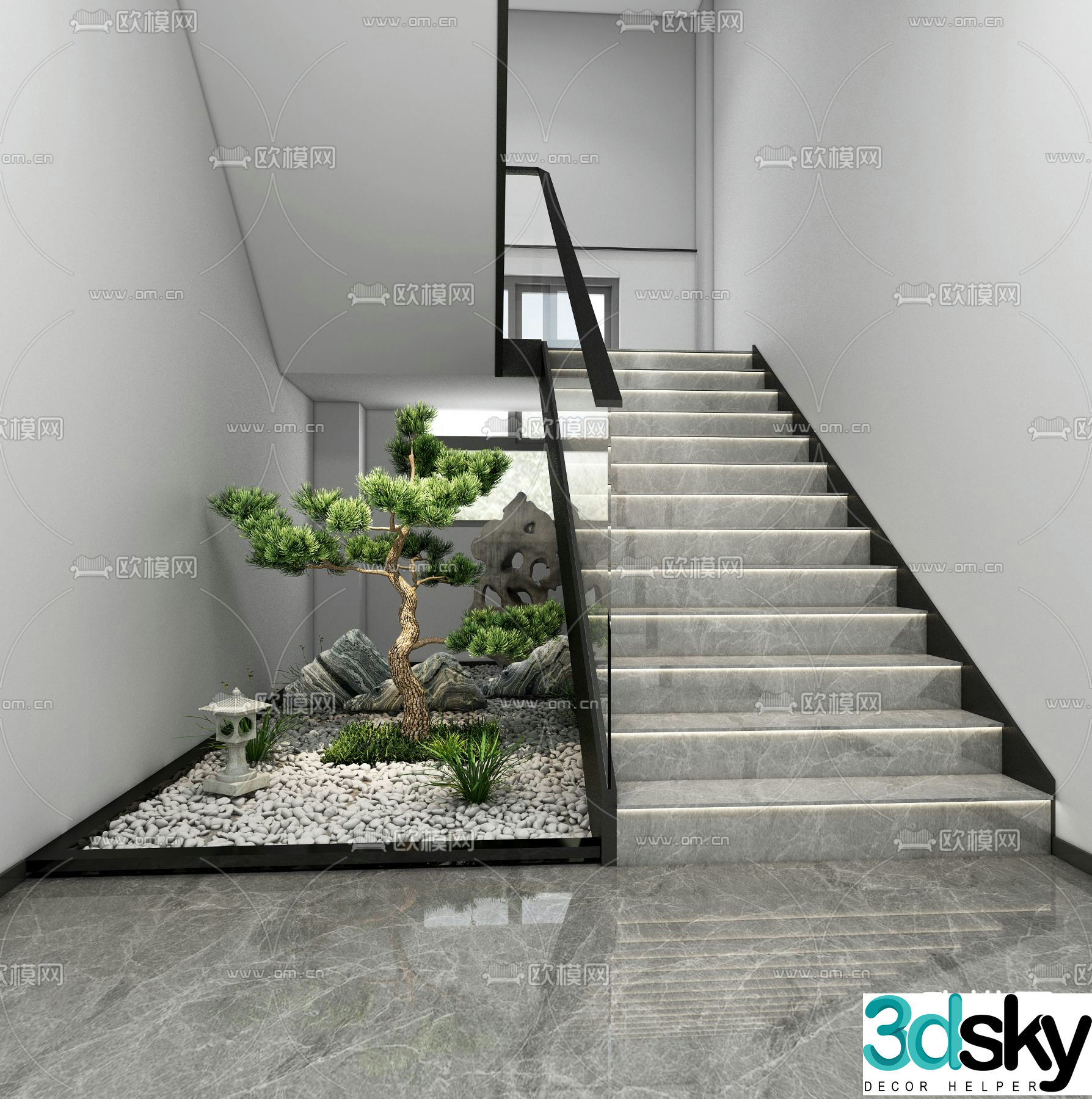 Modern stairwell aisle view 3d model
