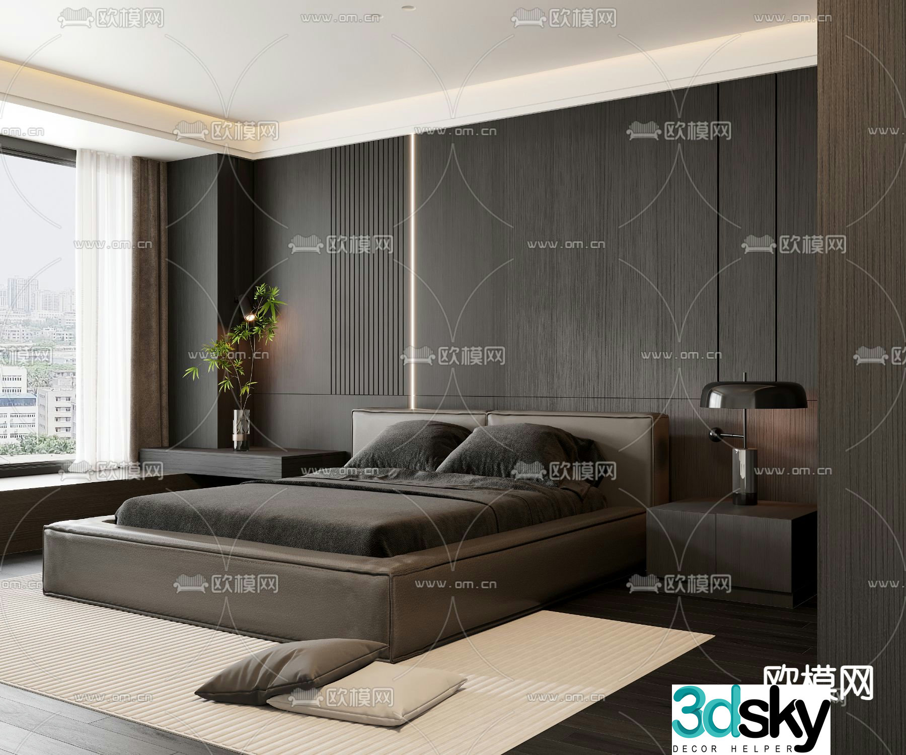 Italian double bed leather double bed 3d model