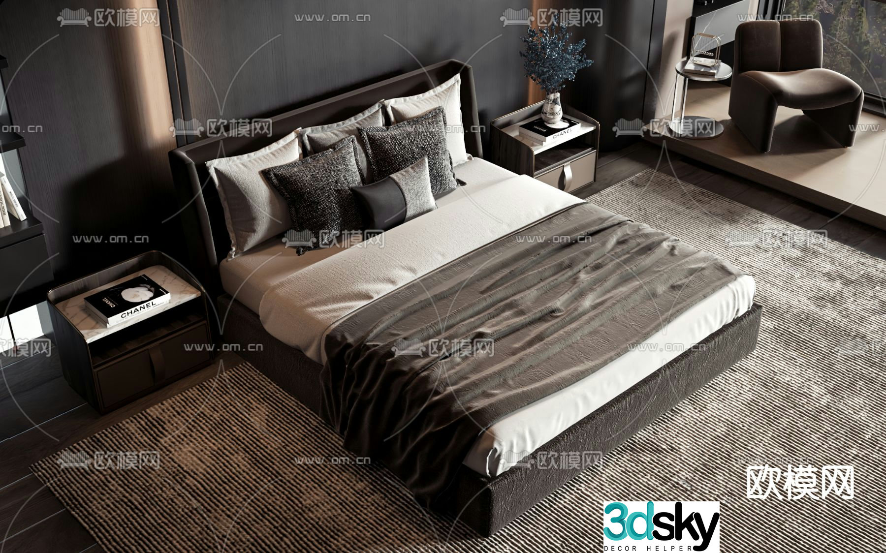 Modern double bed 3d model