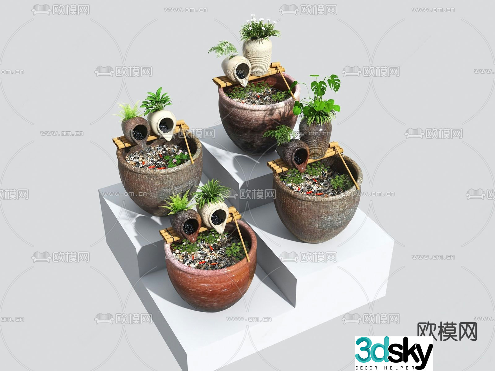 Chinese ancient water tank fish pond 3D model