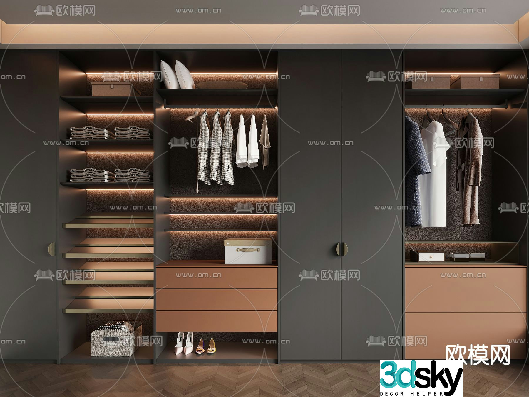 Modern wardrobe doorless wardrobe 3d model