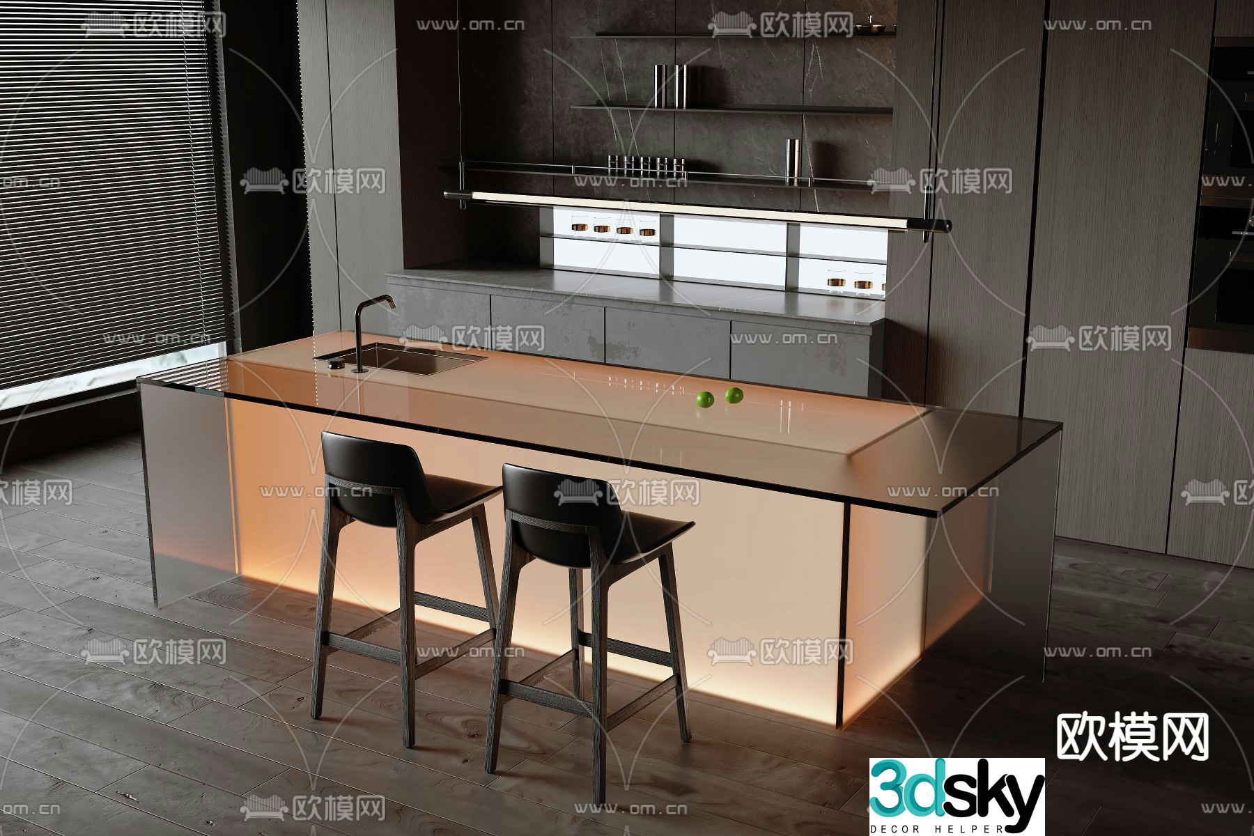 Modern luminous island glass island 3d model