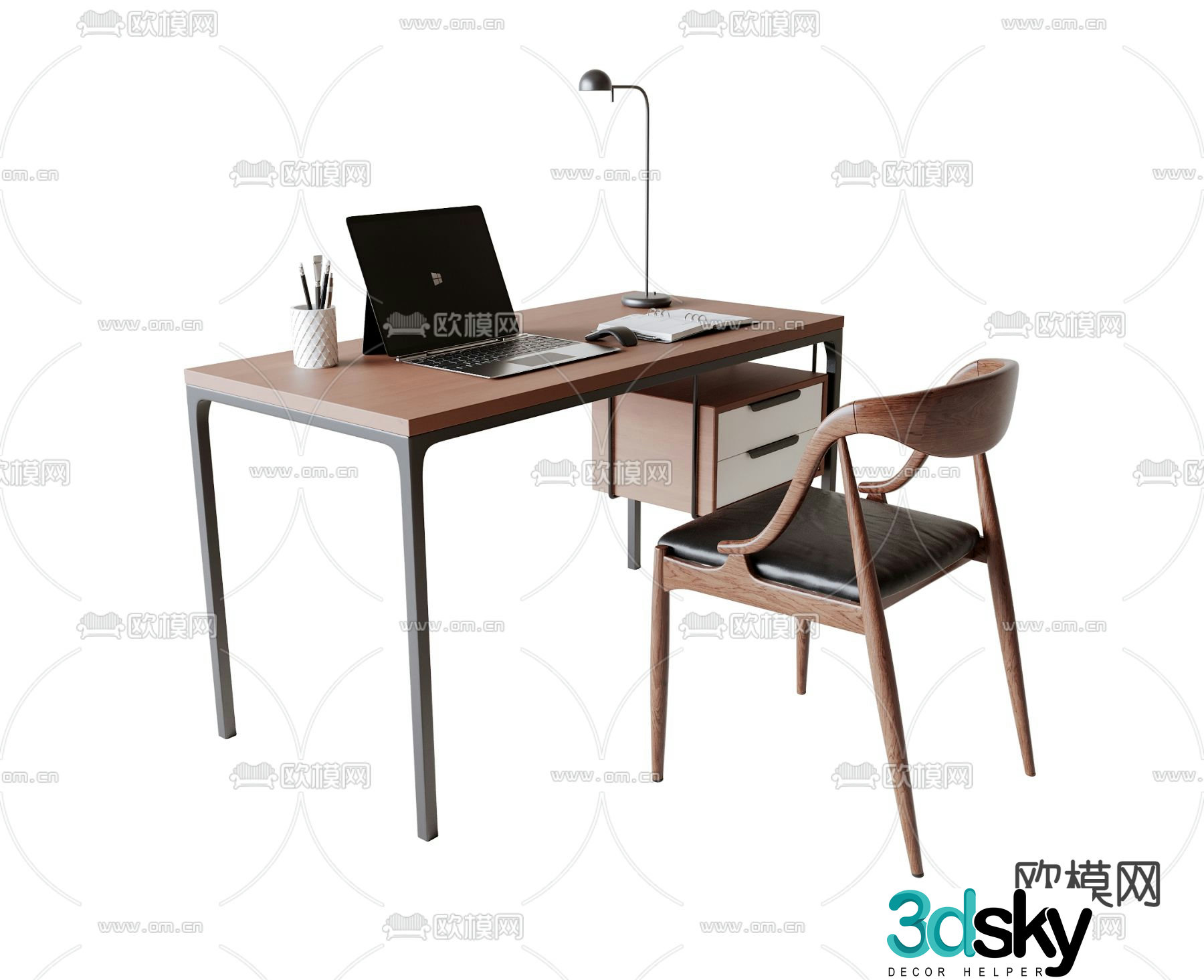 Metal desk and chair Office desk and chair 3d model