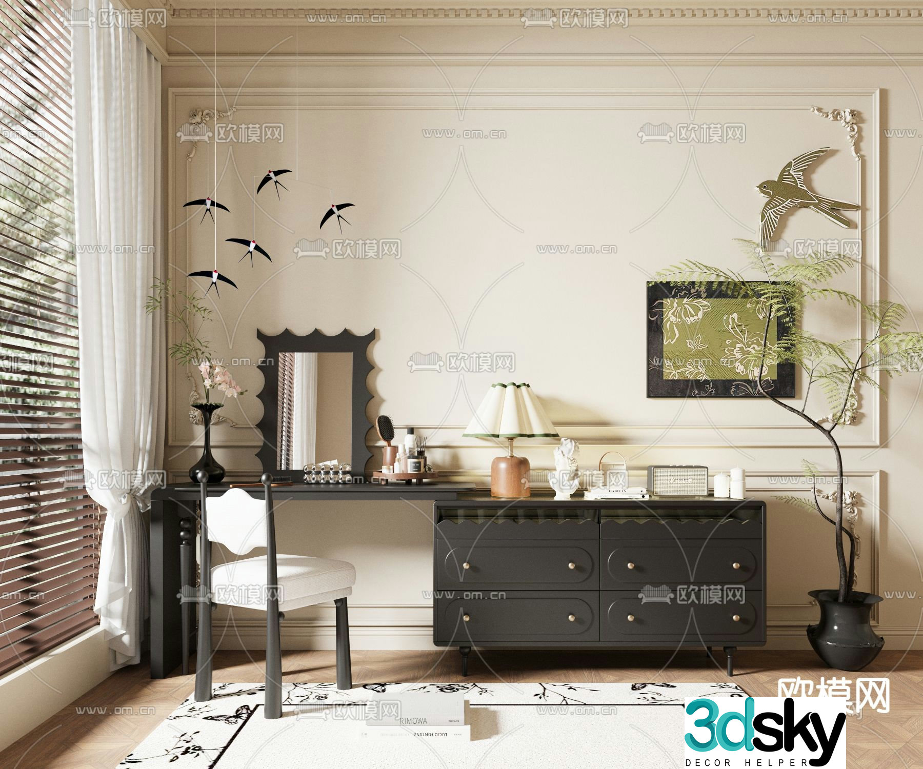 American dresser side cabinet 3d model