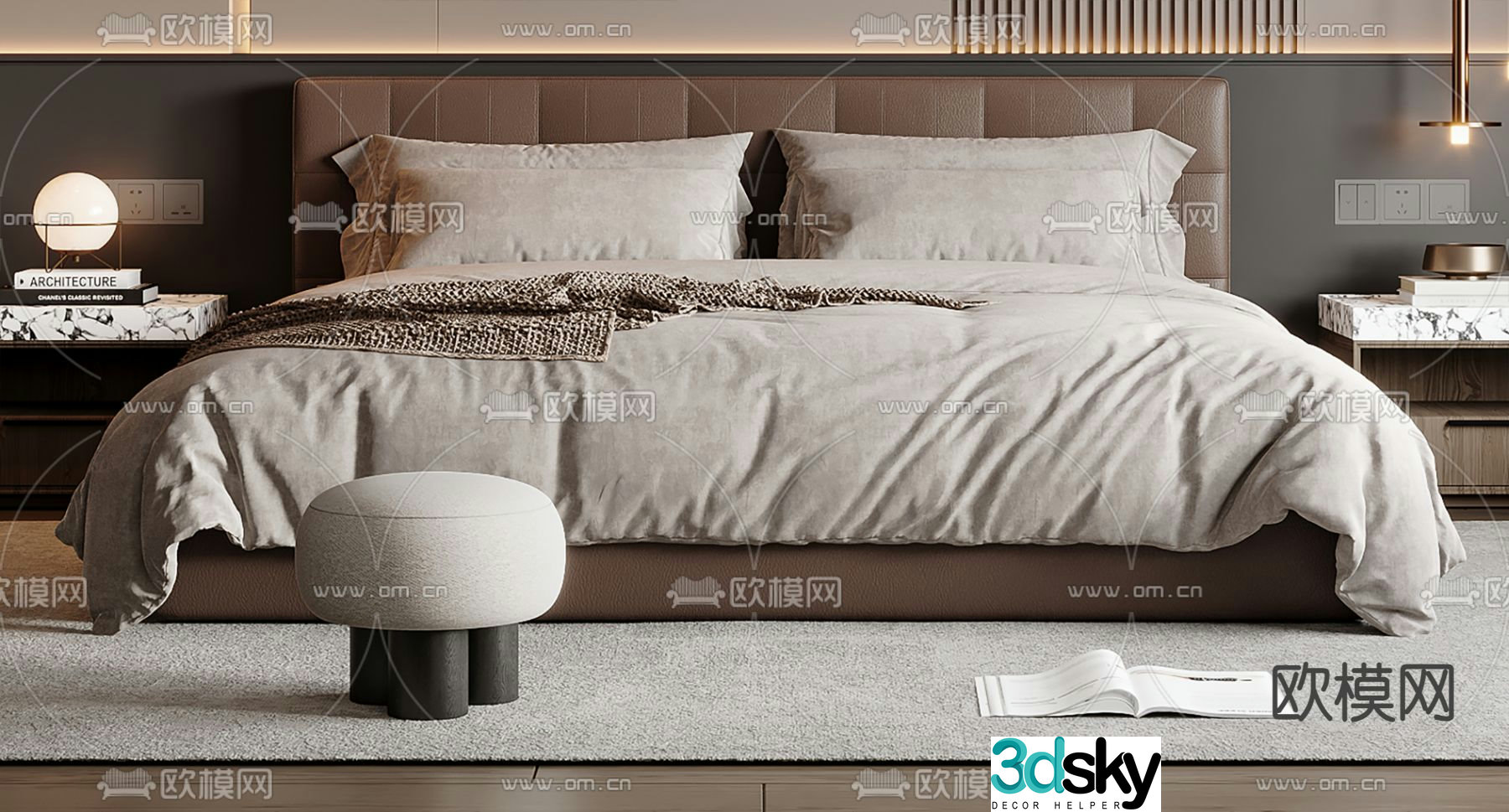 Italian double bed 3d model