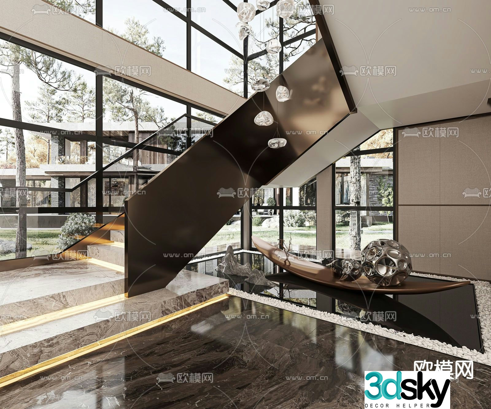 Modern stairwell villa stairwell 3d model
